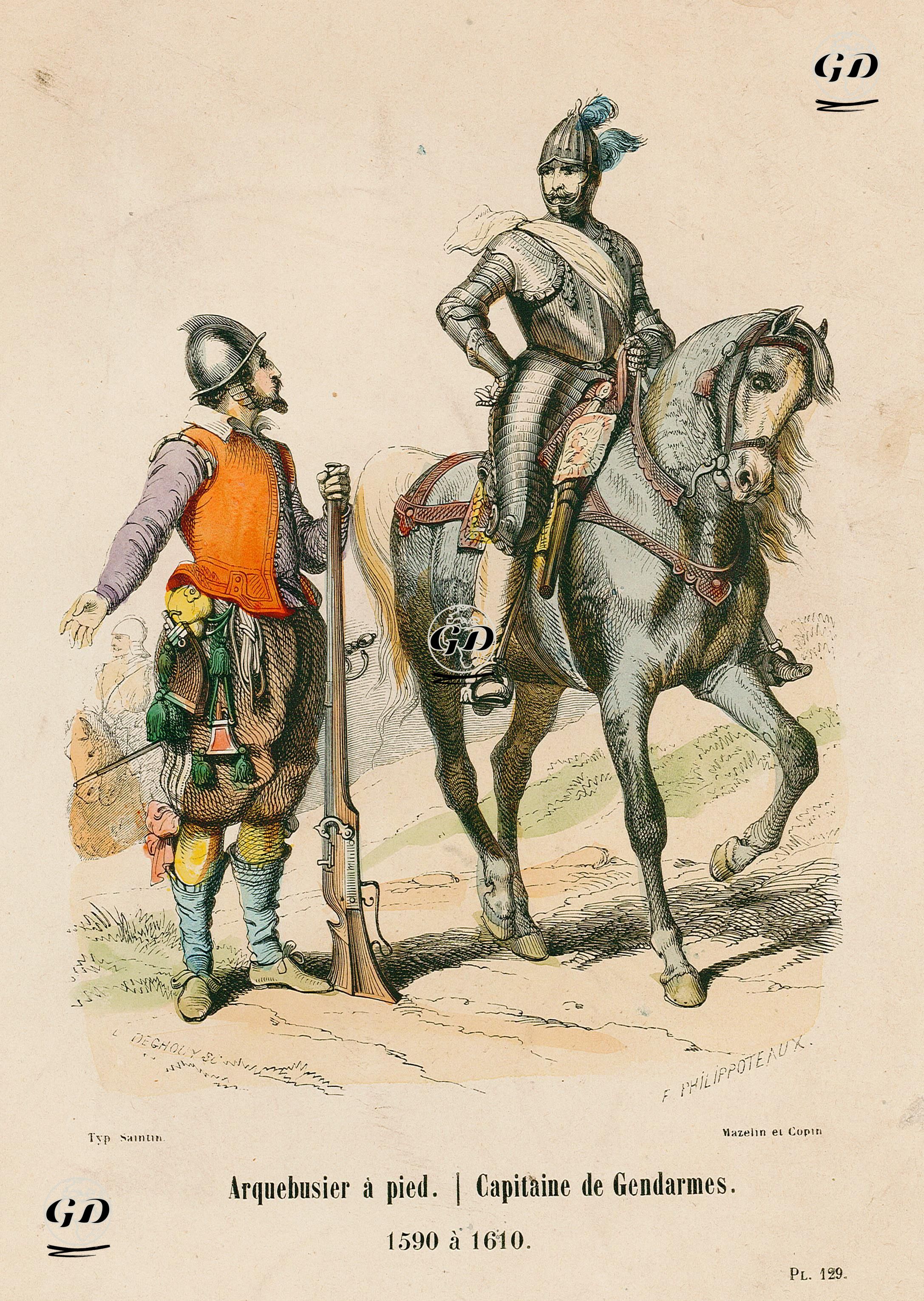 1590 ile 1610 Yılları arasında Fransız Ordusundaki Tüfekçi(Silahşör) ve Muhafız Alayı Yüzbaşısı - Henri Felix Emmanuel Philippoteaux (1815–1884) - 1840's