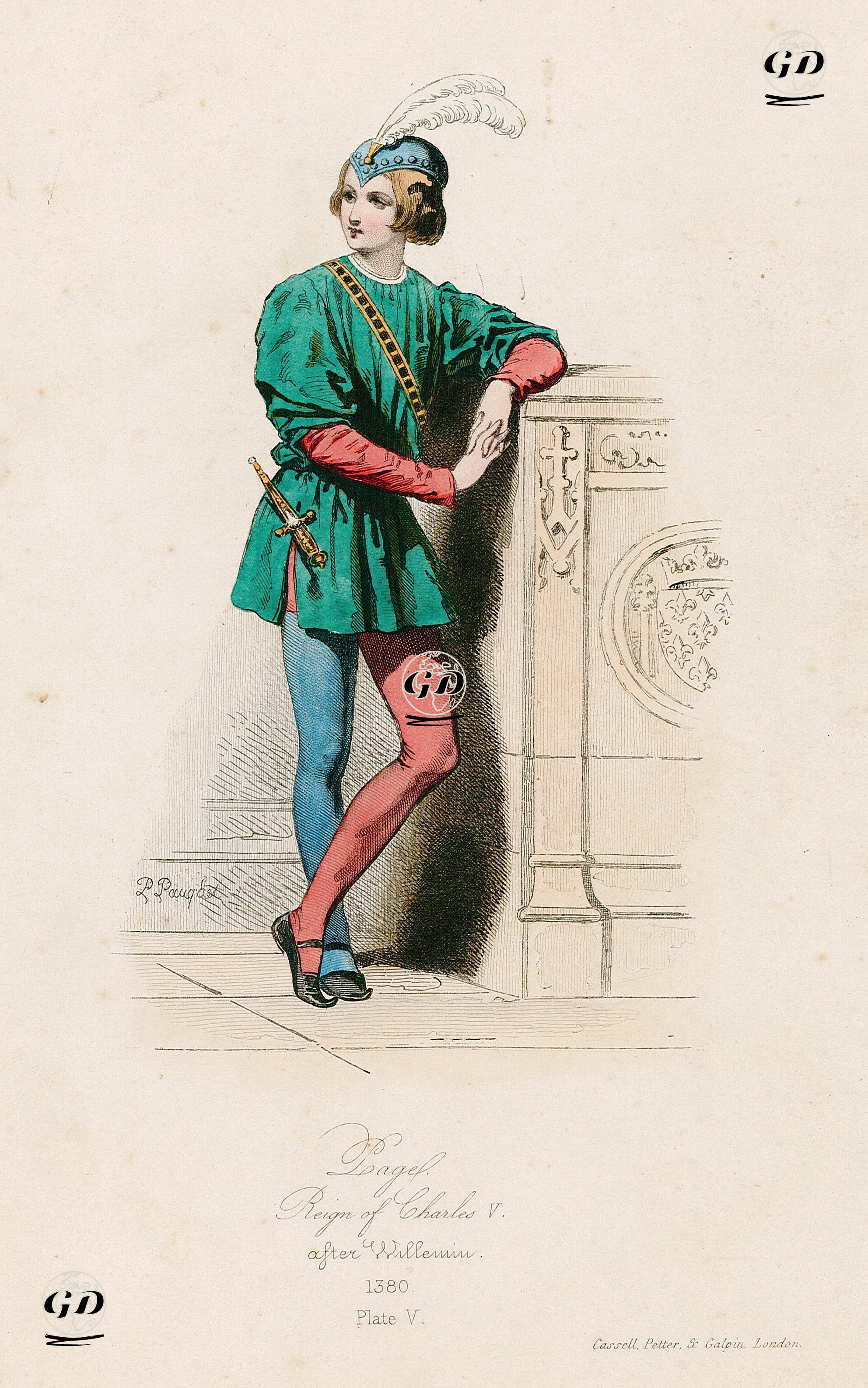 Page, Reign Of Charles V., 1380, Plate V - Nicoas Willemin Xavier (1763-1833) - 1864