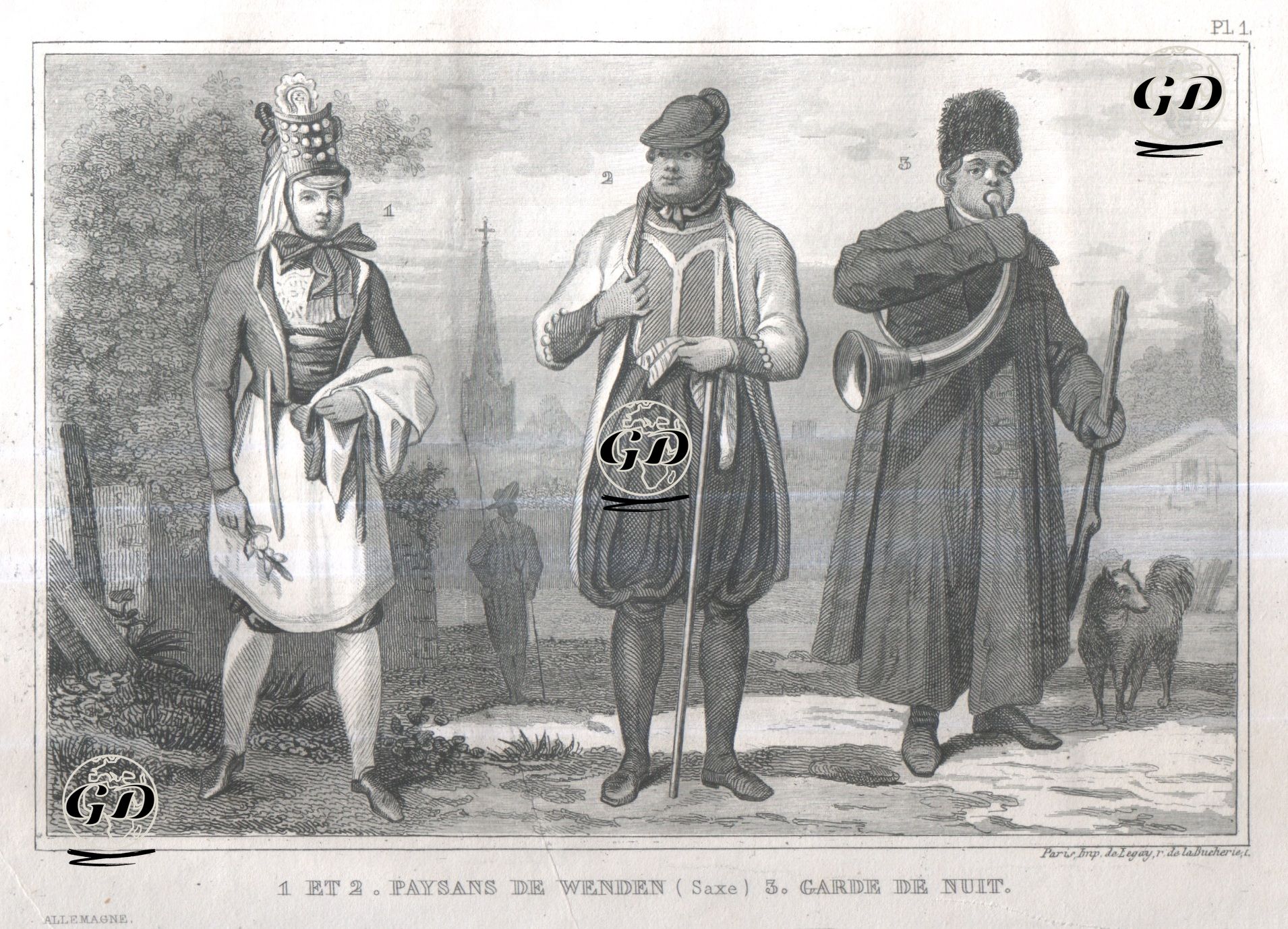 1.Et 2.Paysans De Wenden(Saxe) 3.Garde De Nuit-Allemagne -  - 1859