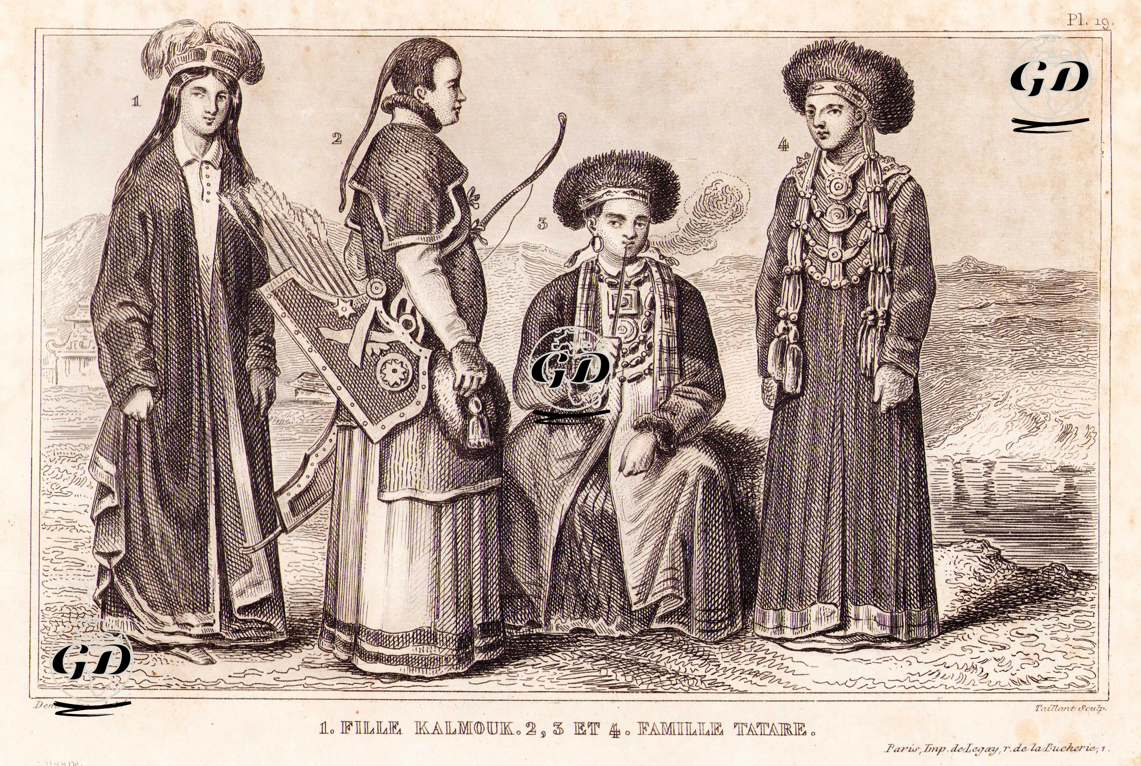 1.Fille Kalmouk 2.3.Et 4.Famille Tatare - Louis Pierre René Demoraine (1816-….) - 1859