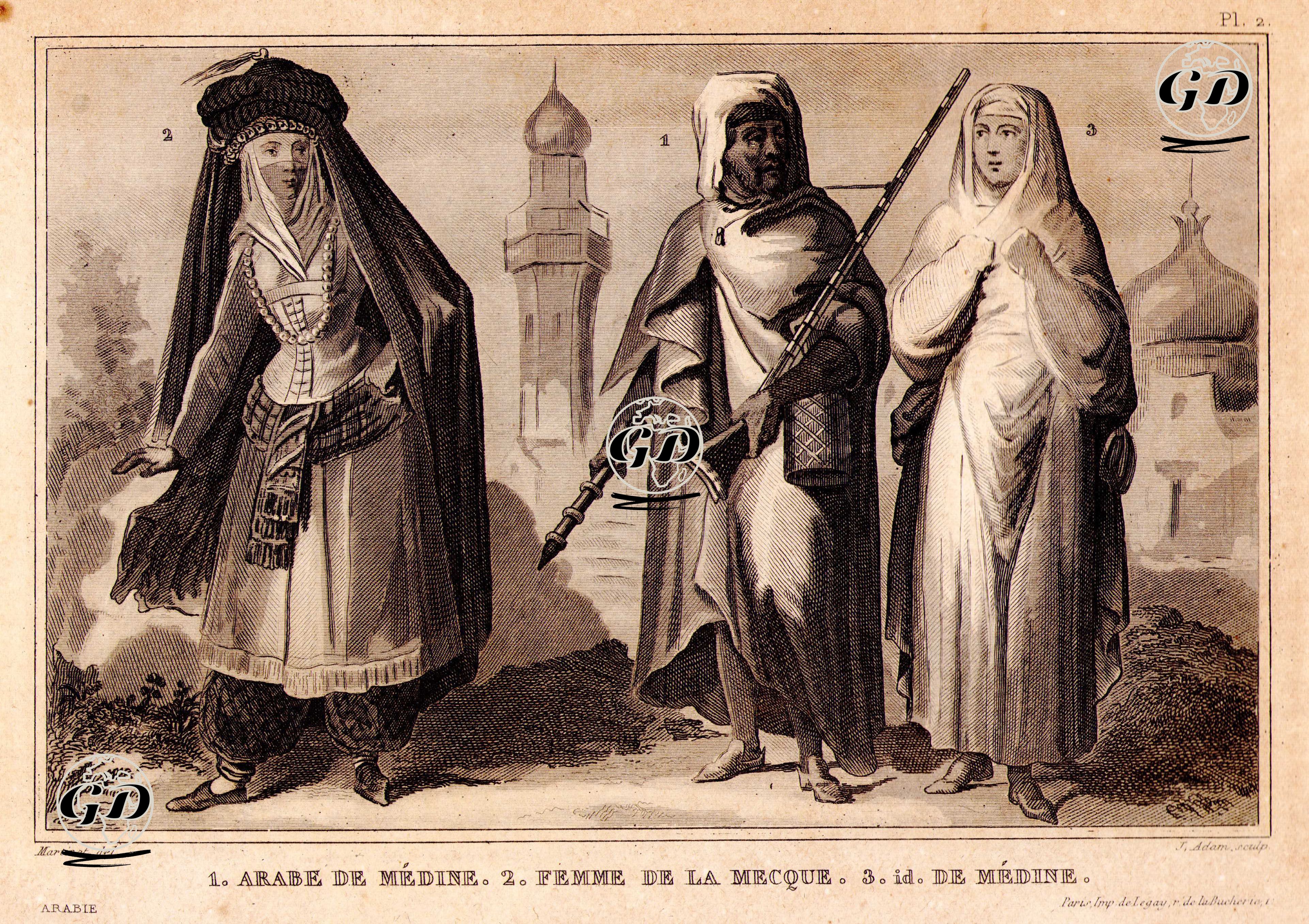 Medine'li Kadın ve Erkek ile Mekke'li Kadın - Martinet - 1859