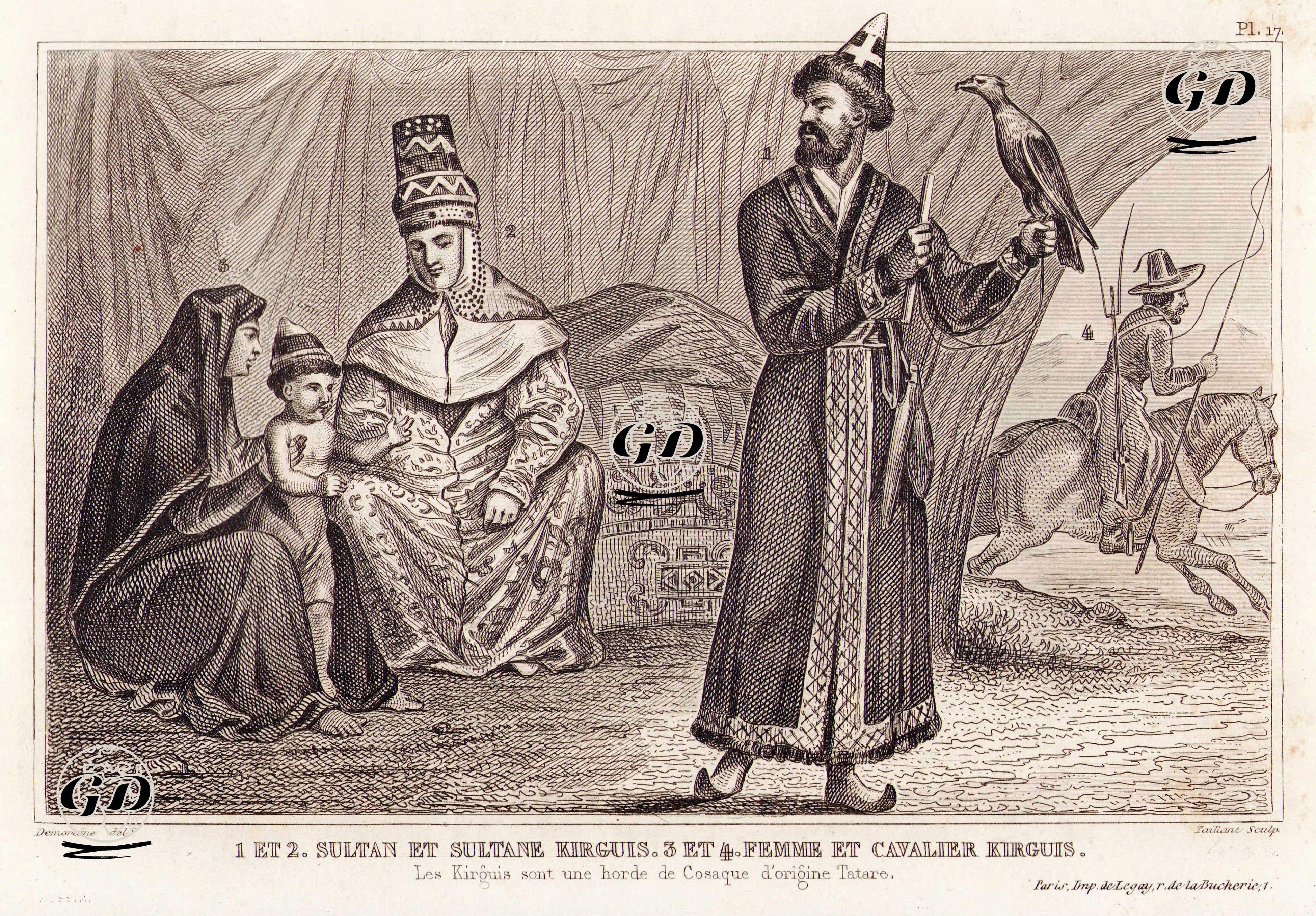 Kırgız Sultanı ve Eşi ile Kırgız Süvari ve Eşi - Louis Pierre René Demoraine (1816-….) - 1859