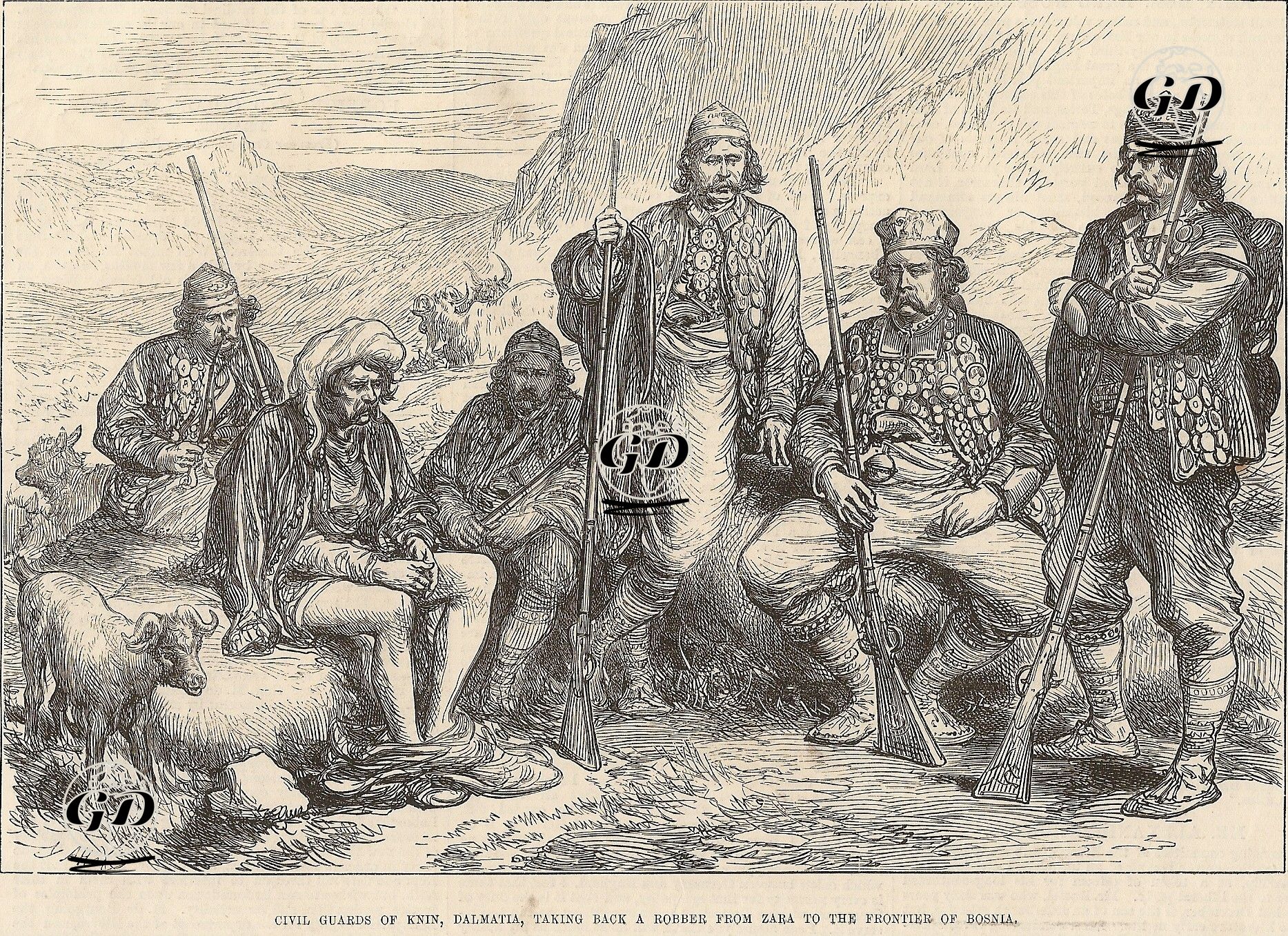 Bosna'nın Sınırı Zara'dan Bir Soyguncuyu Geri Almak İçin Bekleyen Dalmaçya'da Knin Şehrinin Sivil Muhafızları  -  - 1875