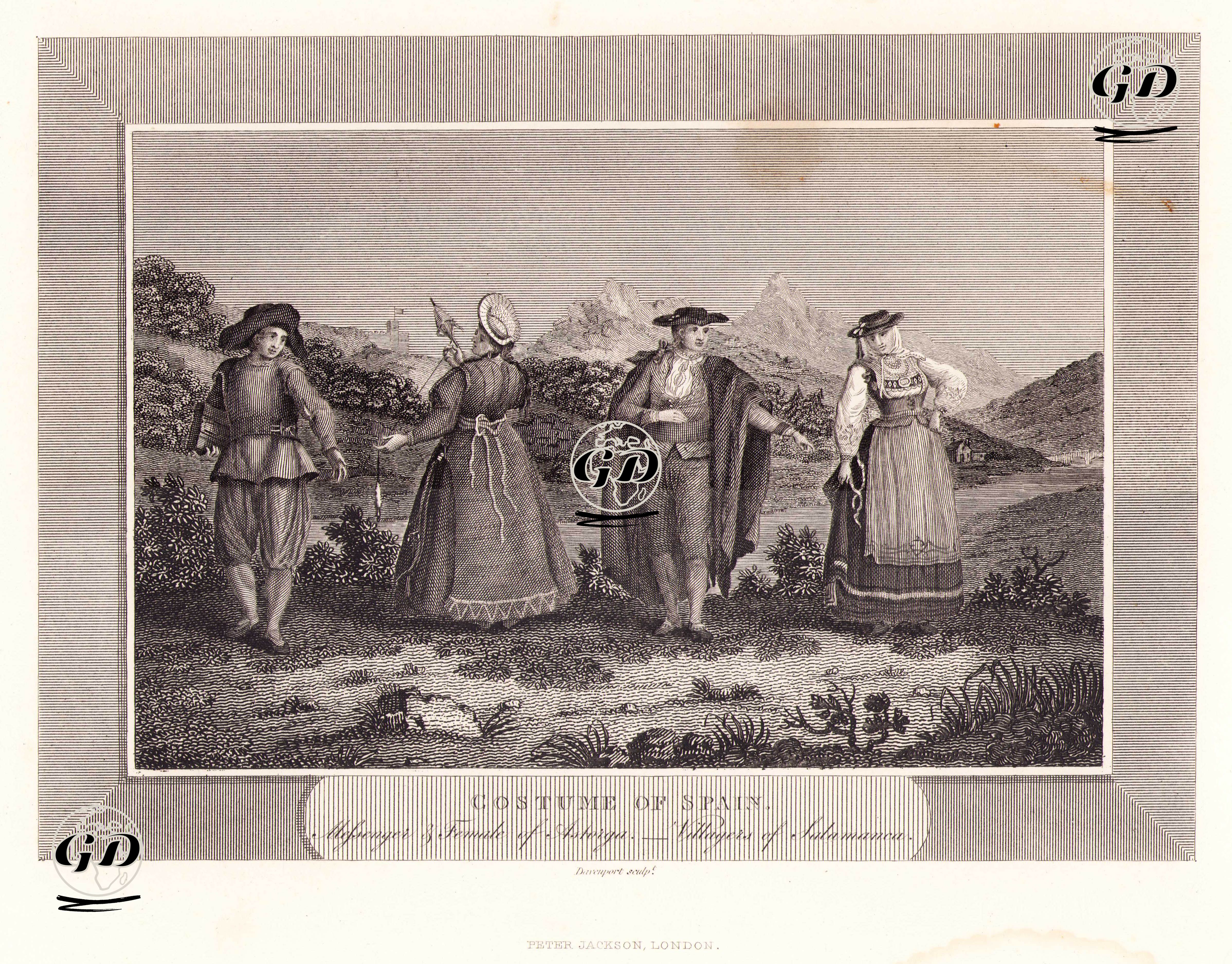 İspanyolların Kıyafetleri-Astorgalı Haberci ve Kadın-Salamanca'lı Köylüler -  - 1806