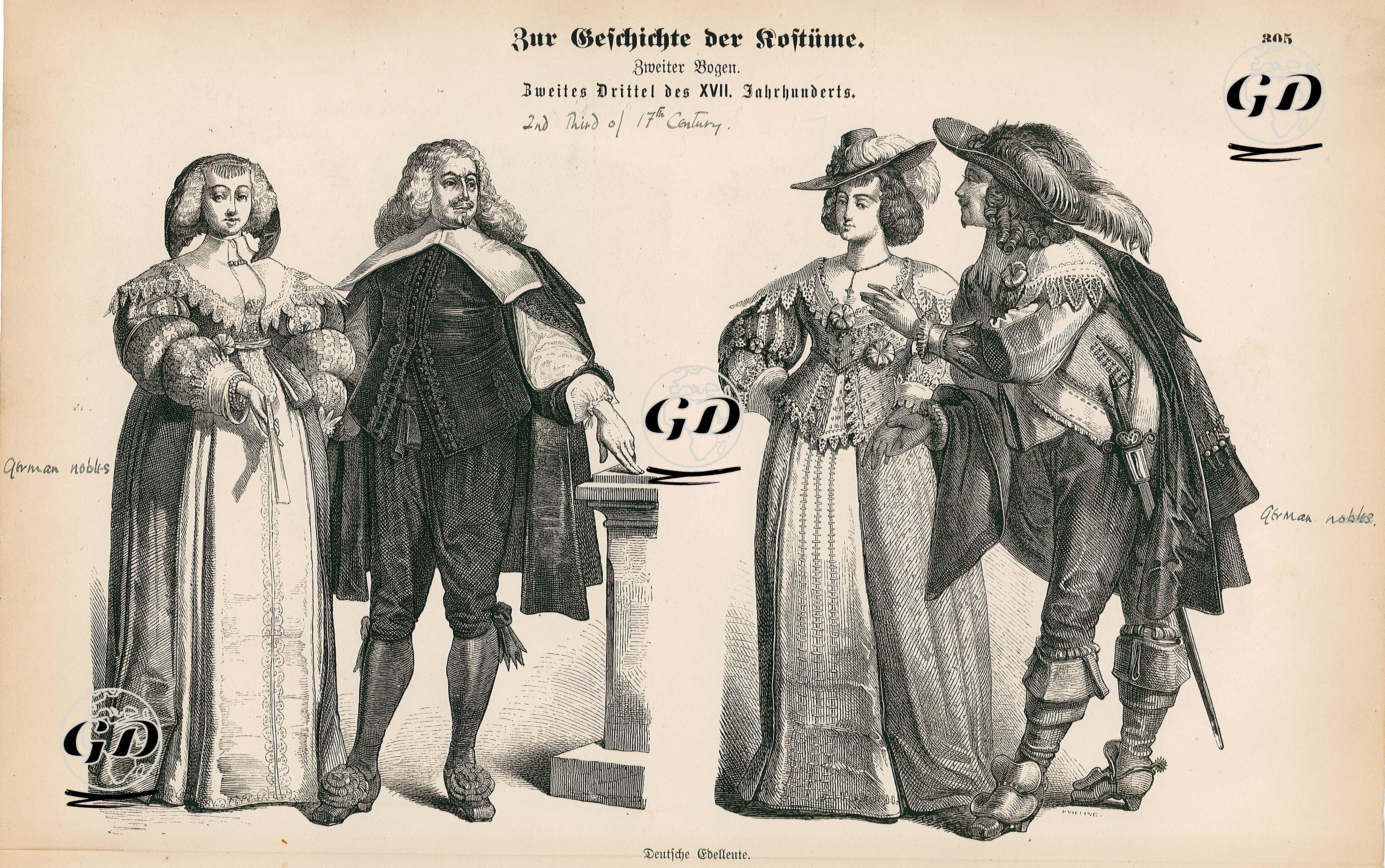 17.Yüzyılın İkinci Döneminde (1634-1666)-Alman Soylu Kişilerin Kıyafeti -  - 1861-1890's
