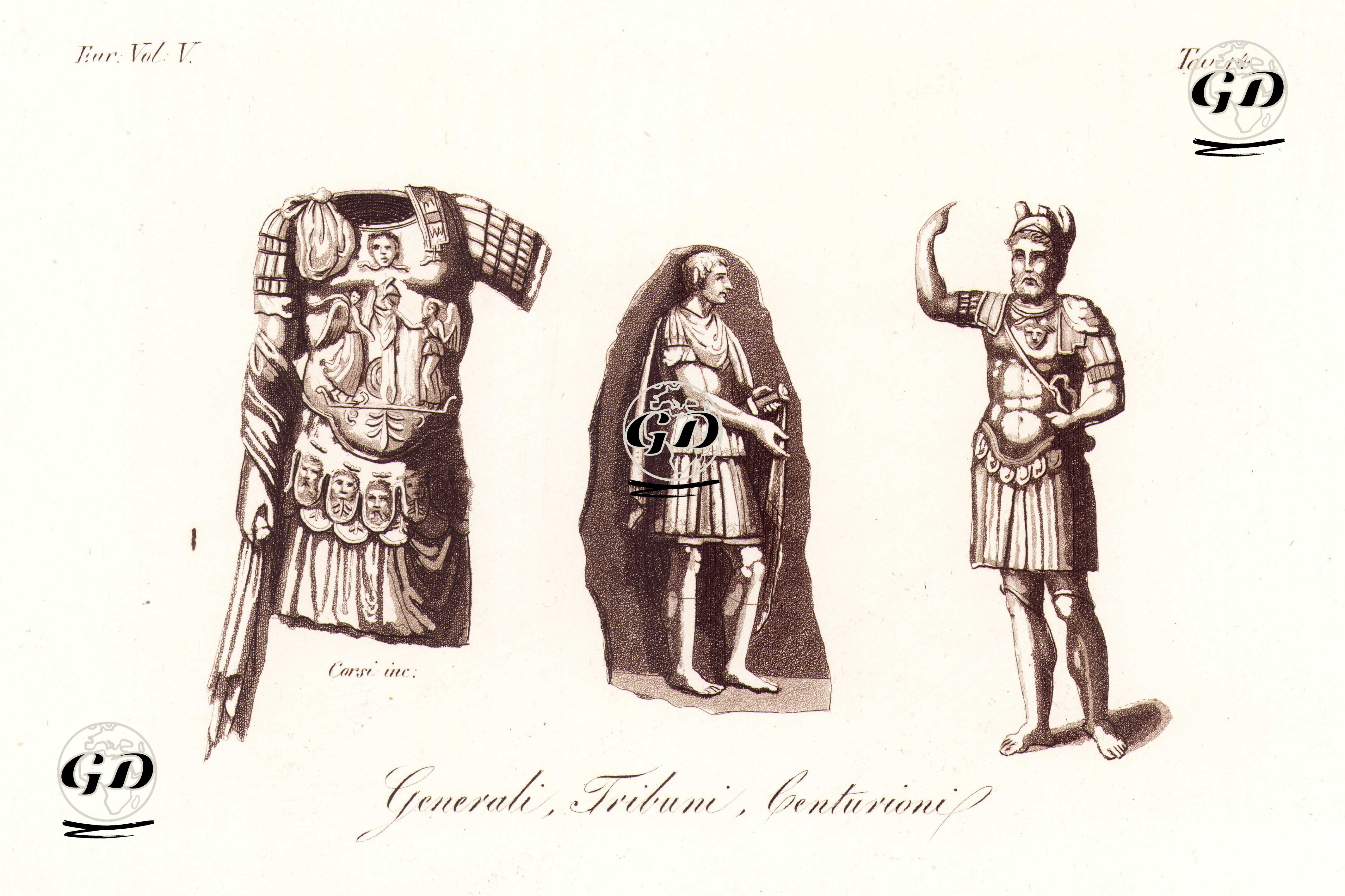Roma Ordusundaki Subaylardan General, Albay (Tribuni), Centurio (80 Lejyoner Komutanı) Üniformaları, Avrupa. Cilt V. Resim 14. -  - 1820's-1840's