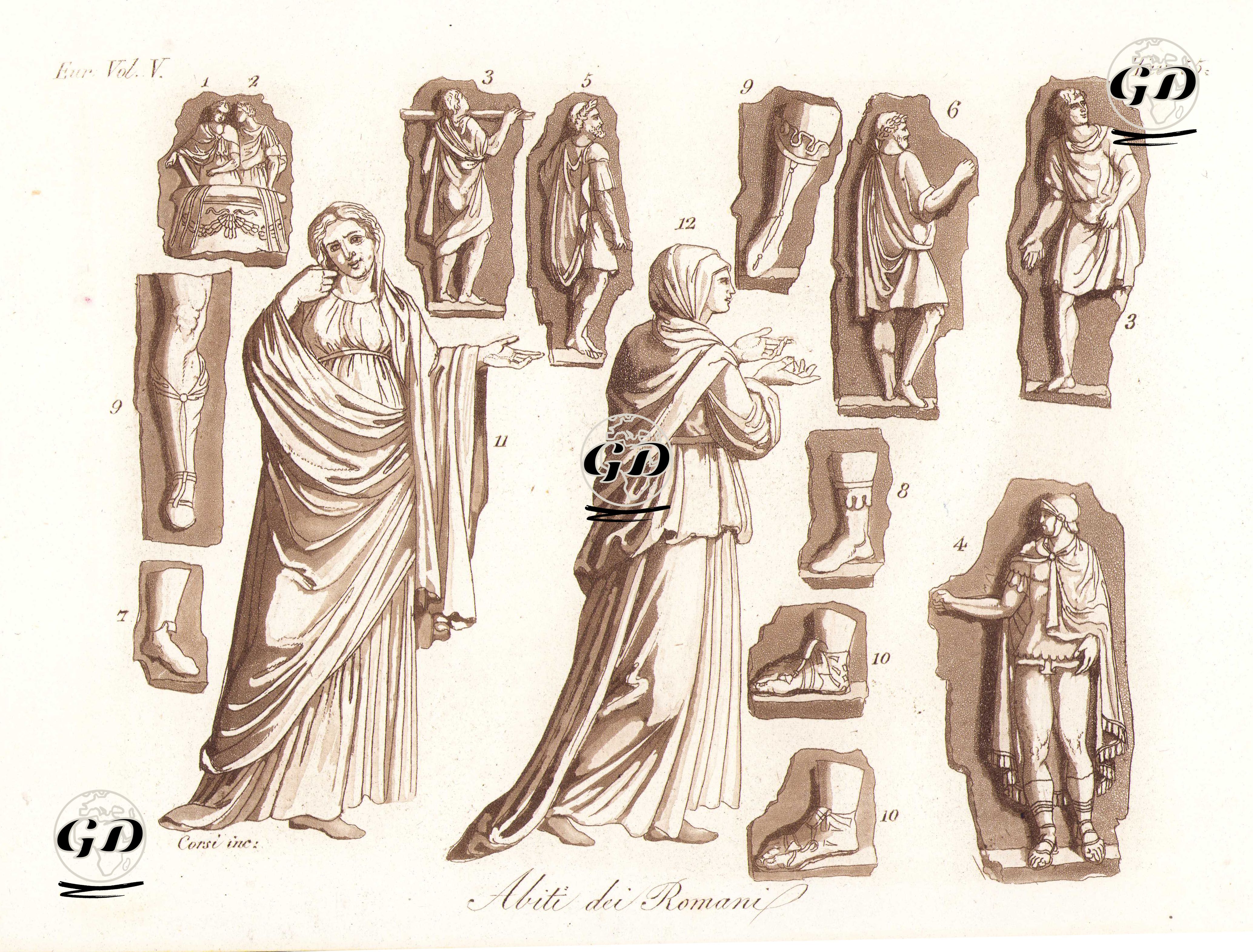 Abiti Dei Romani, Eur. Vol V. Tav.55 (Clothes Of The Romans) -  - 1820's-1840's
