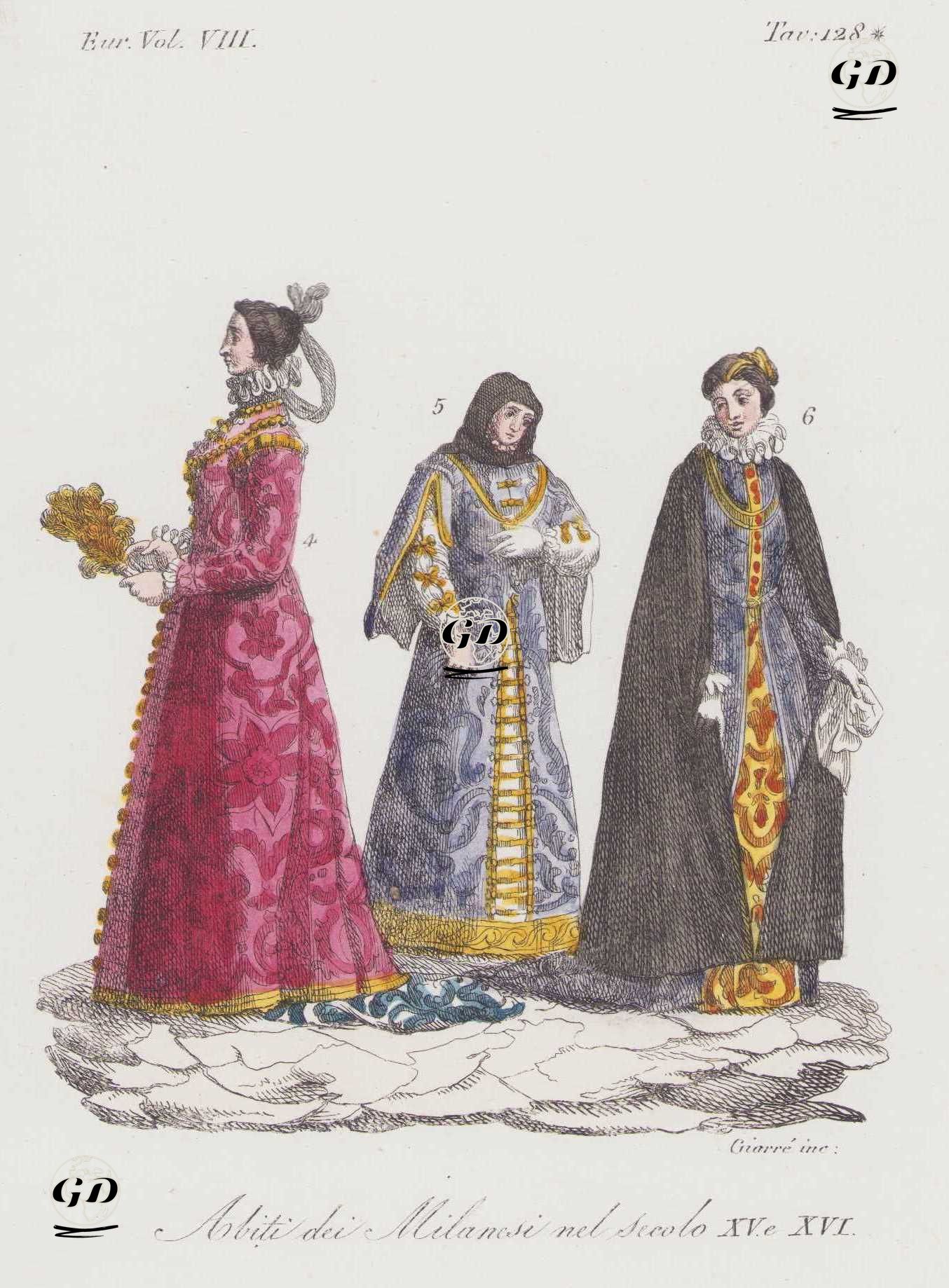 XV. Ve XVI. Yüzyılda Milano'lu Kadınların Kıyafetleri, Avrupa.Cilt VIII. Resim 128*. -  - 1820's-1840's
