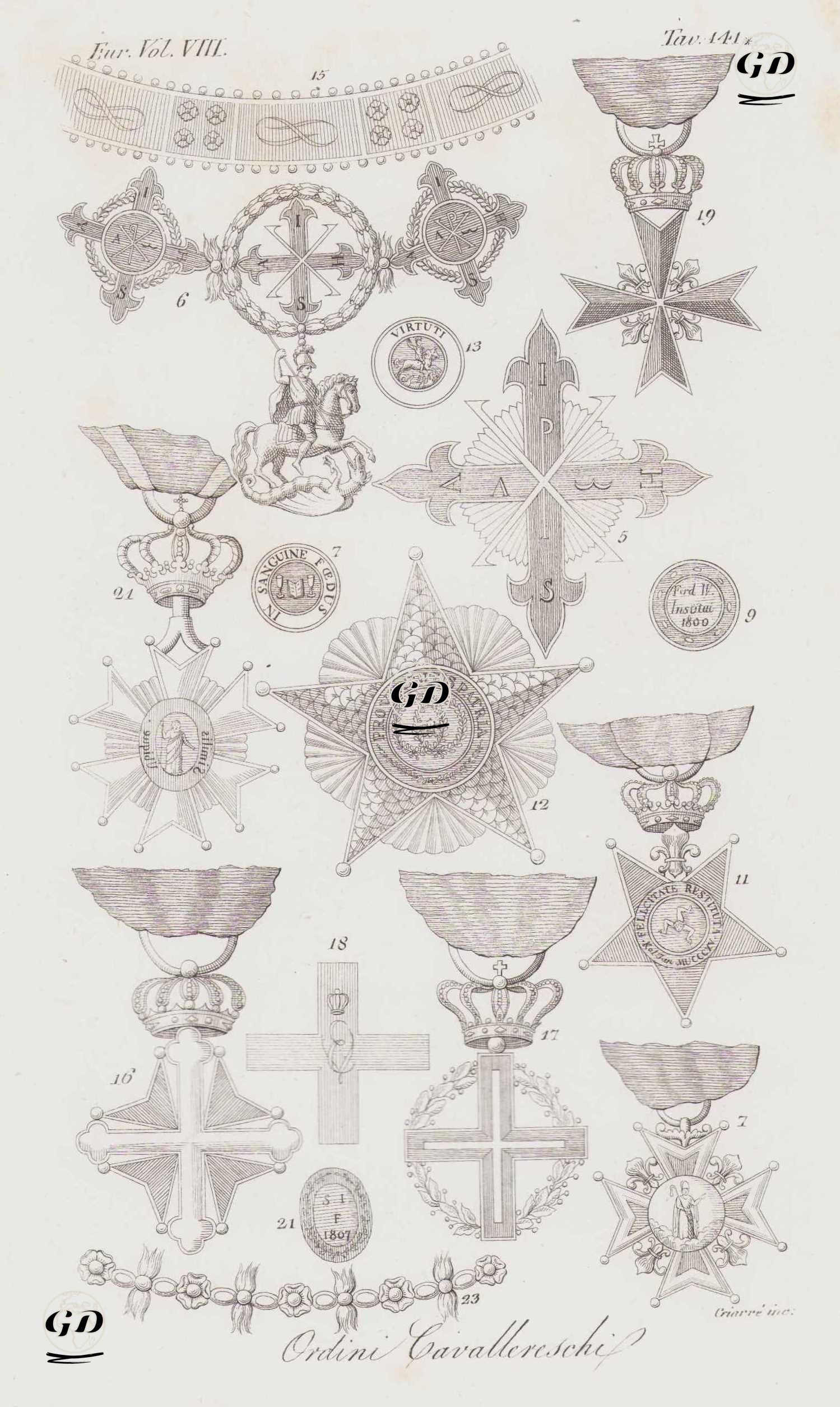 Ordini Cavalleresehi, Eur. Vol VIII. Tav.141*. (Knight's Medals) -  - 1820's-1840's