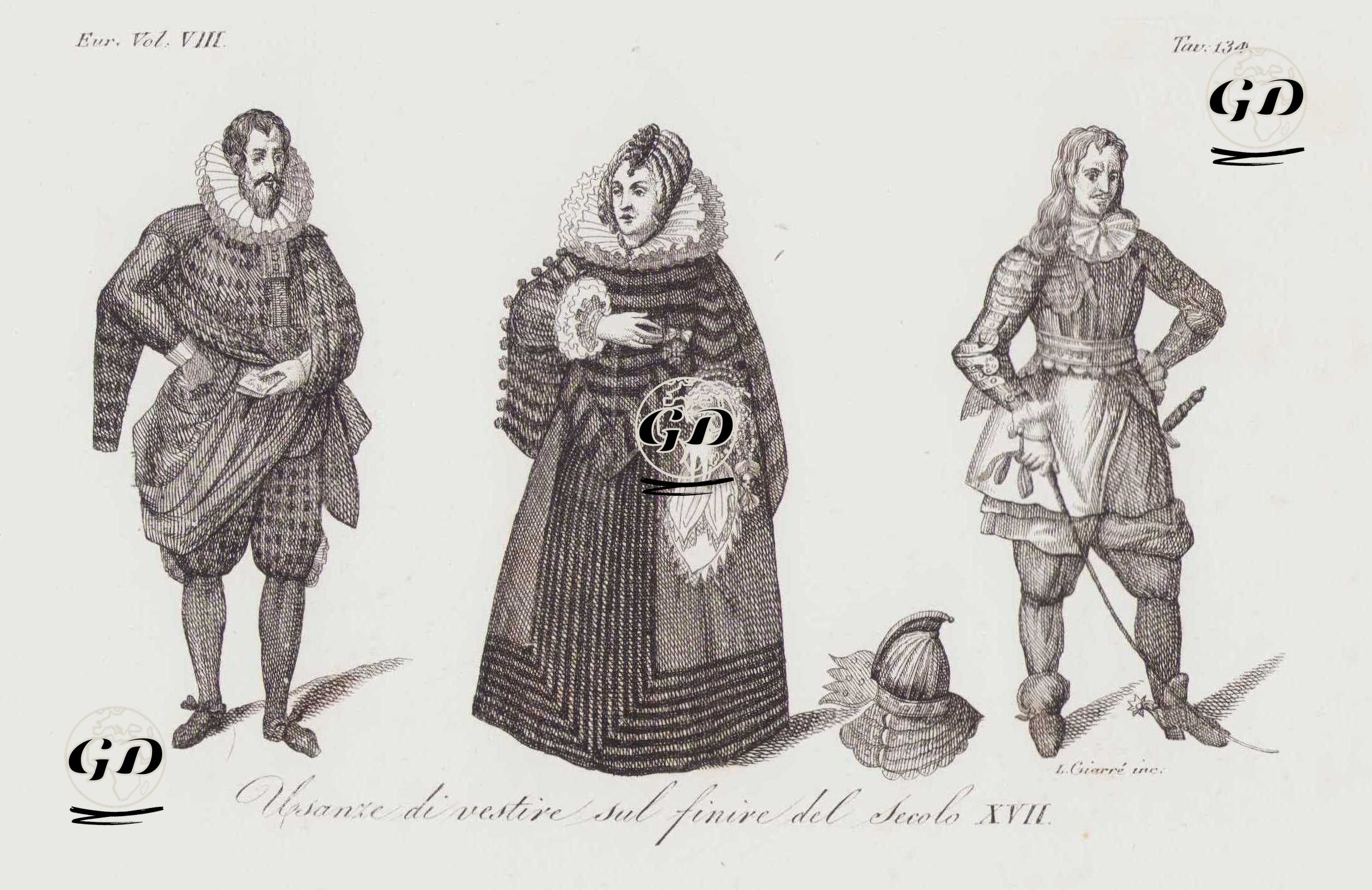 Usanze Di Vestire Al Principio Del Secolo XVII., Eur. Vol VIII. Tav.134. (Customs of Dress in The Early of The XVII. Century) -  - 1820's-1840's