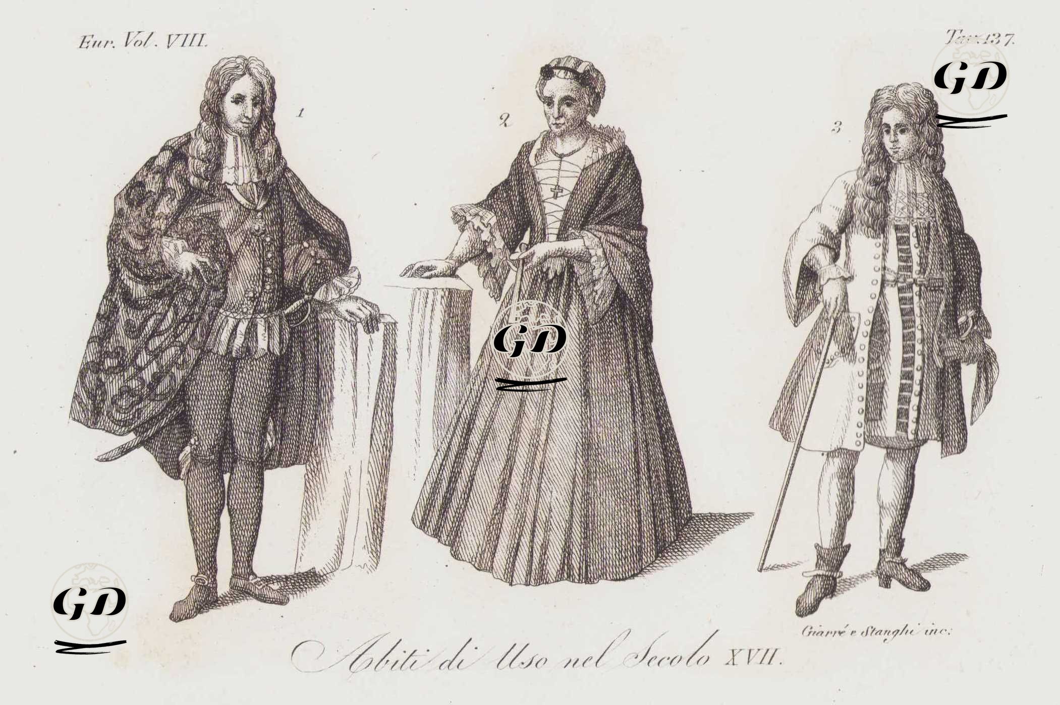 Abiti Di Uso Nel Secolo XVII., Eur. Vol VIII. Tav.137. (Clothes of Use in The XVII. Century) -  - 1820's-1840's