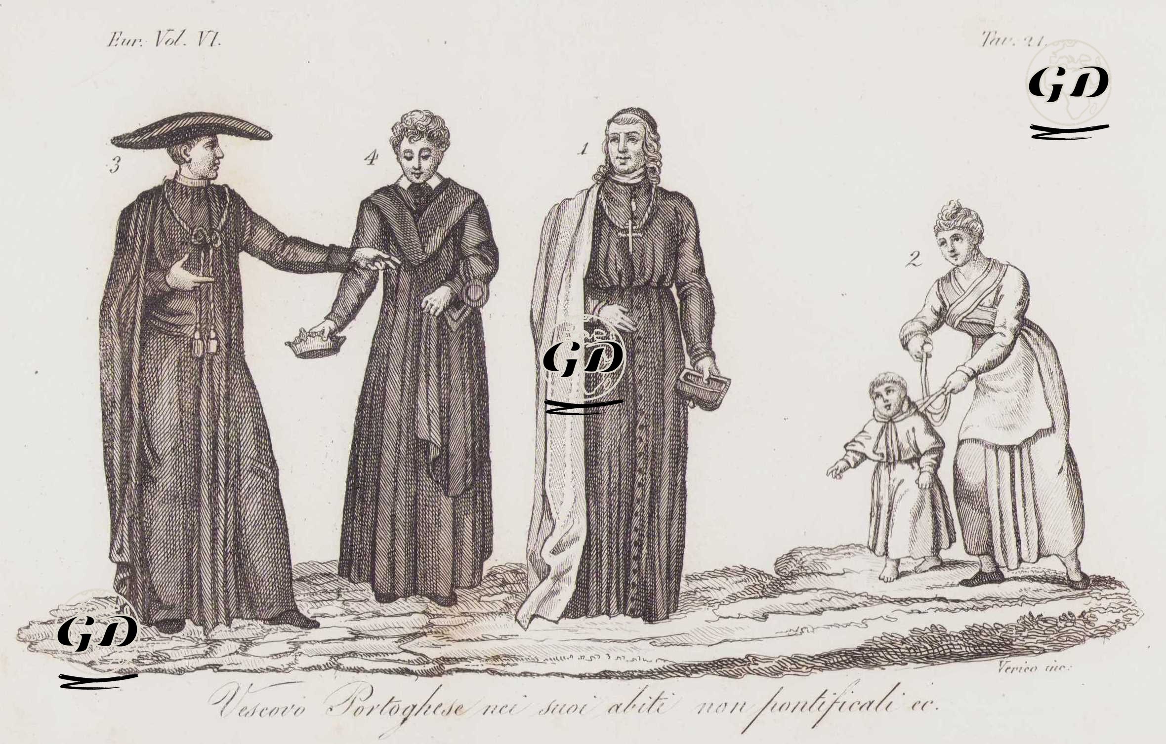 XVIII. Yüzyılın Başlarında Portekizli Din Adamlarının Cübbeli Kıyafetleri, Avrupa Cilt VI. Resim 21. -  - 1820's-1840's