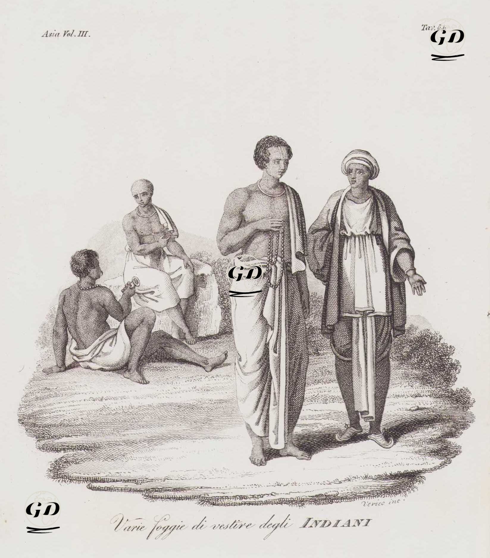 Varie Fogge Di Vestire Degli Indiani, Asia Vol. III. Tav.54 (Various Styles of Indian Dress in The Early of The XVII. Century) -  - 1820's-1840's