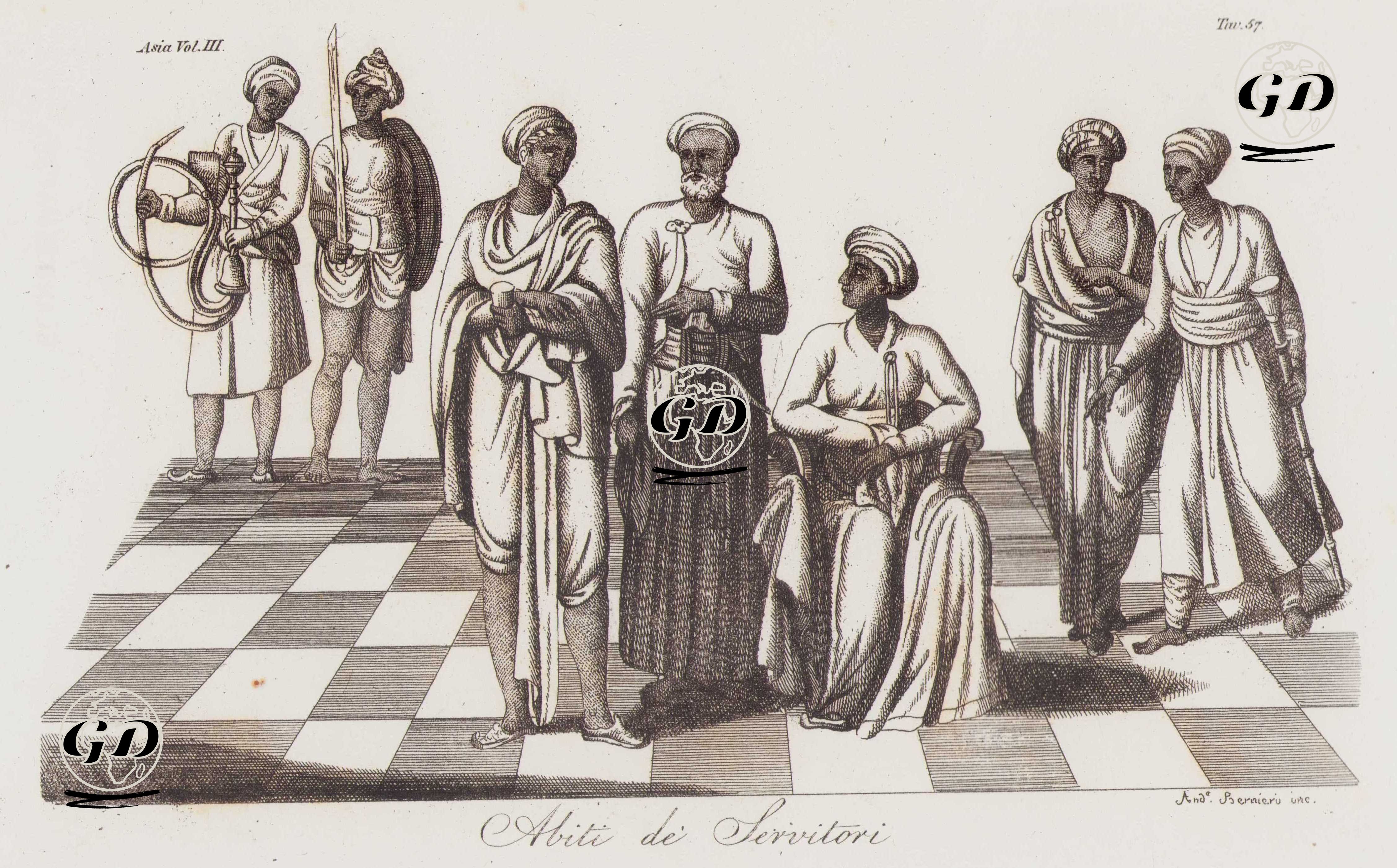 Abiti De Servitori, Asia Vol. III. Tav.57 (Servants' Clothes in The Early of The XVII. Century in India) -  - 1820's-1840's