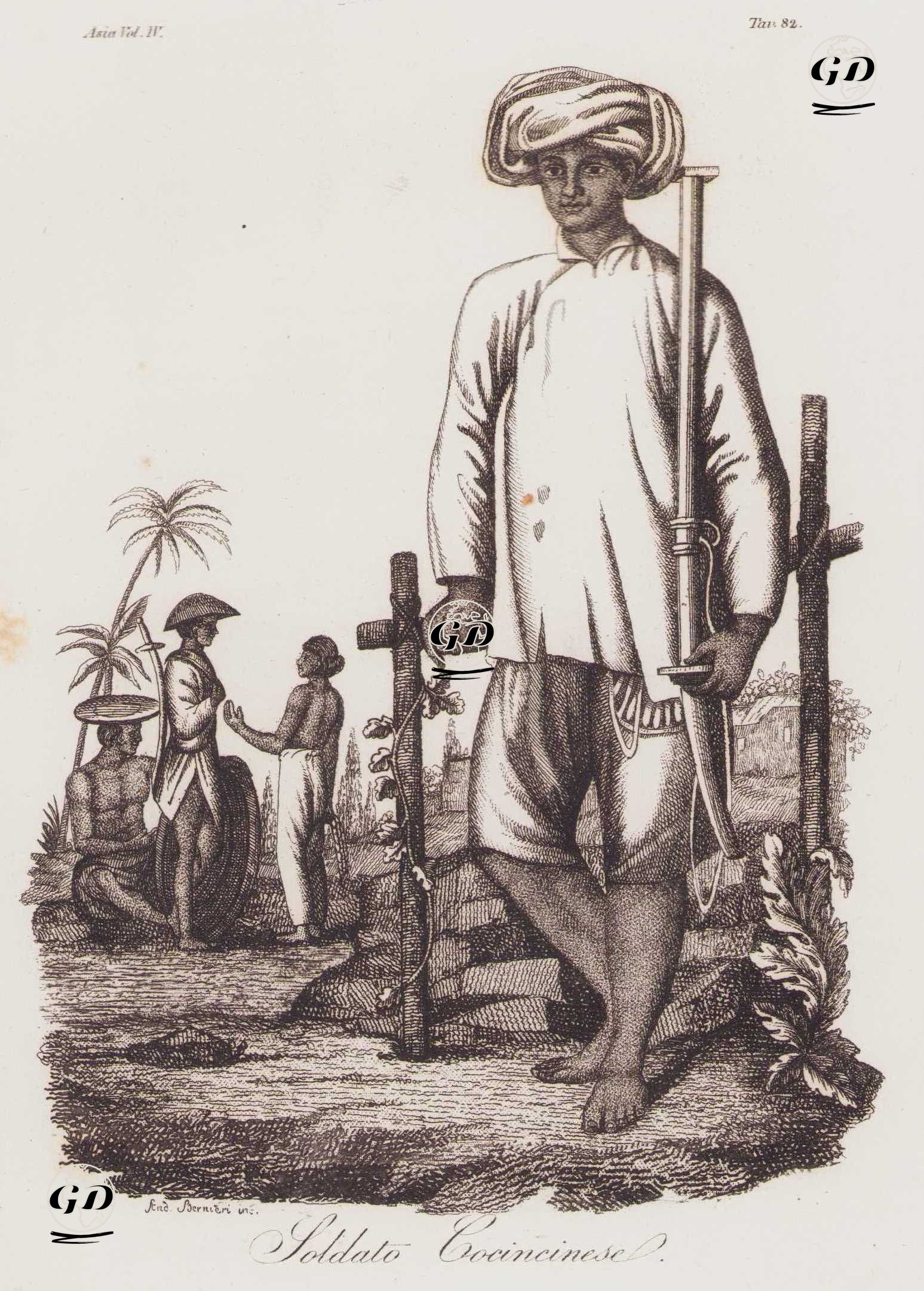 Soldato Cocincinese, Asia Vol. IV. Tav.82. (Vietnamese Soldier in The XVIII. Century) -  - 1820's-1840's