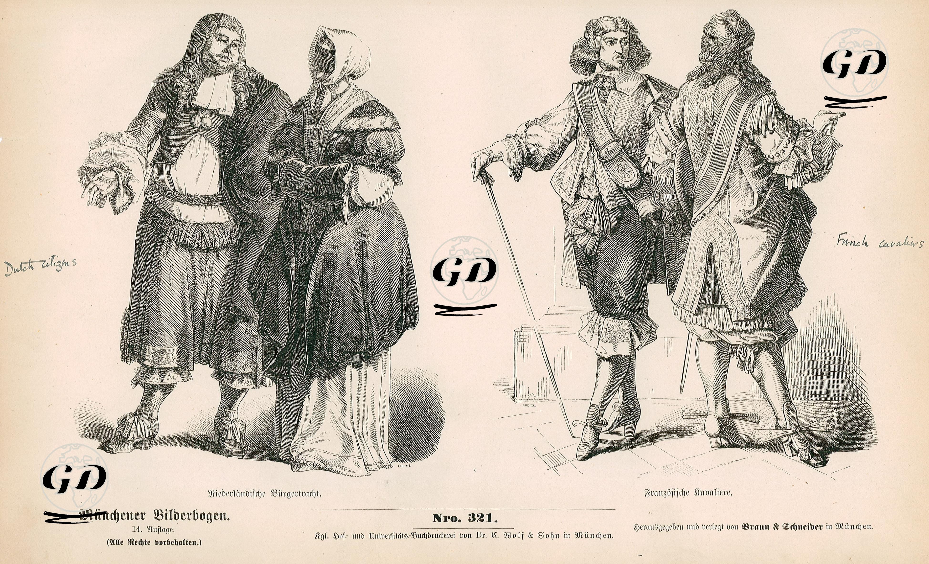 17.Yüzyılın Üçüncü Döneminde (1667-1699)-Hollanda'da Orta Sınıfa Dahil Vatandaşların Kıyafeti-Fransız Centilmenleri -  - 1861-1890's