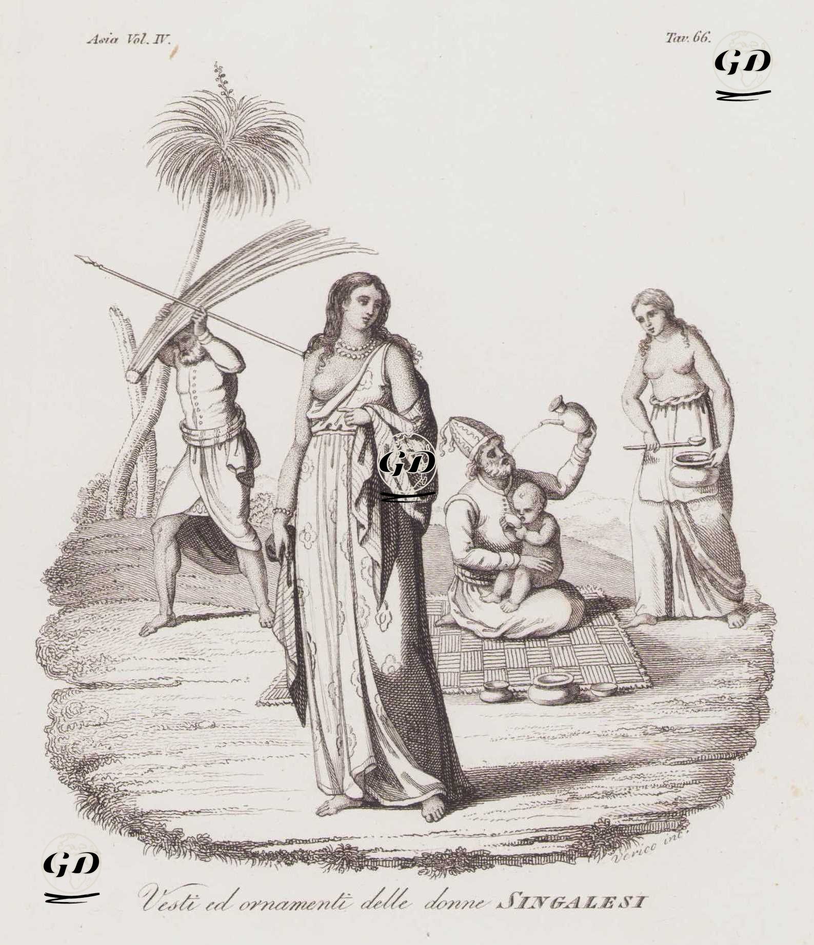 XVIII. Yüzyılda Sri Lanka'da Sinhalalı Kadın ve Erkeklerin Kostümleri, Asya Cilt IV. Resim 66. -  - 1820's-1840's
