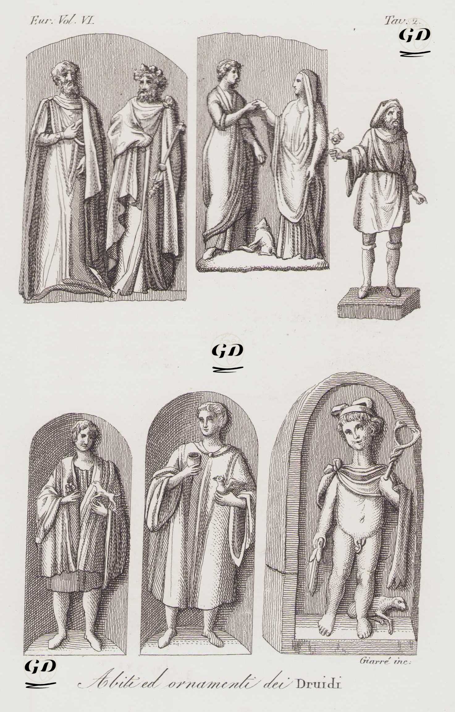 Abiti ed Ornamenti dei Druidi, Eur. Vol. VI. Tav.2. (Ancient Druid Clothes and Ornamentals) -  - 1820's-1840's