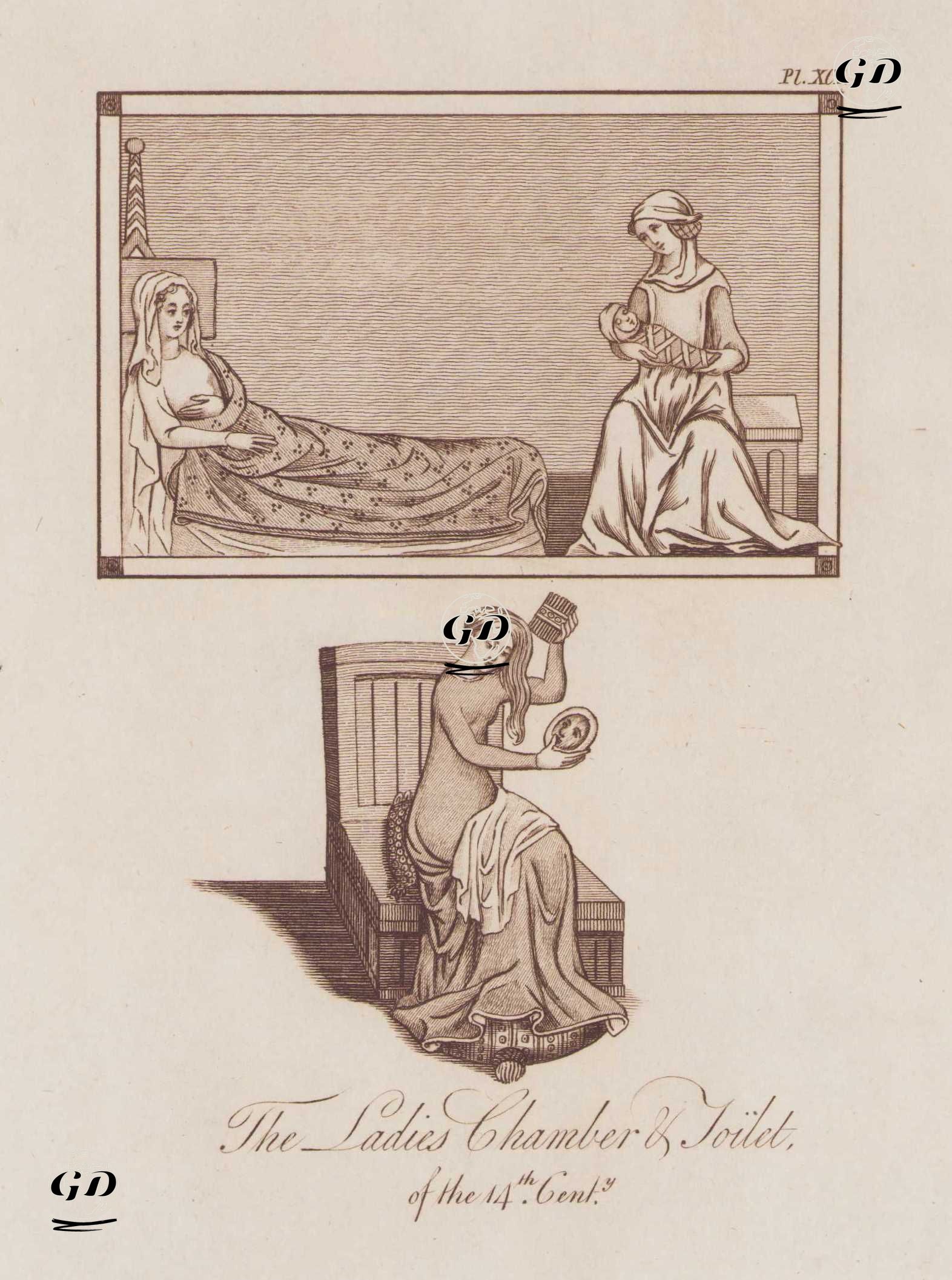 The Ladies of Chamber & Toilet, of The 14th Century, Pl. XCI. -  - 1842