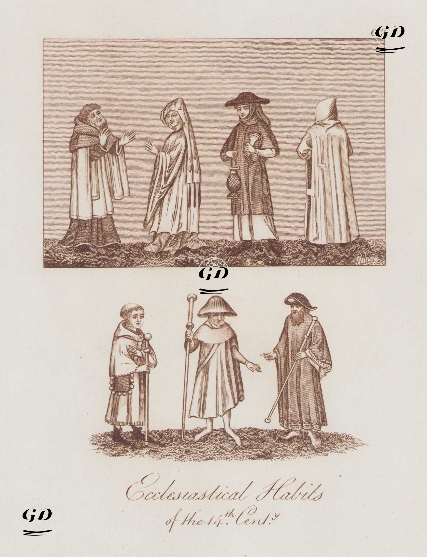 Ecclesiastical Habits of The 14th Century, Pl. CV. -  - 1842