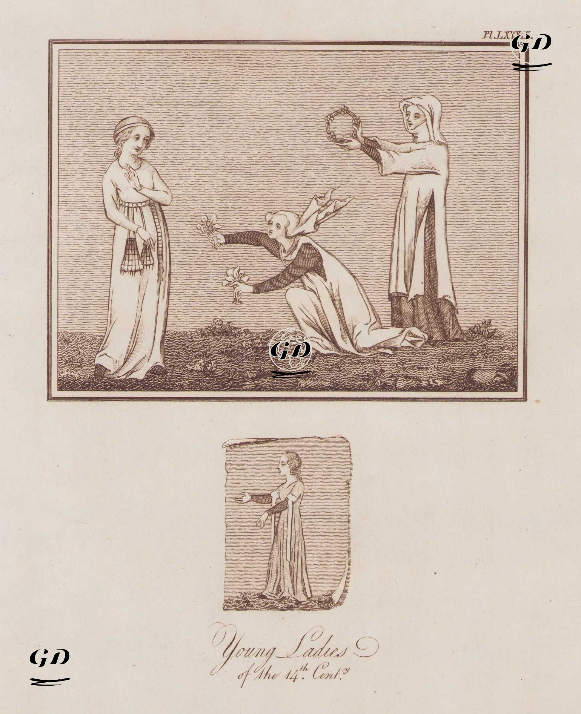 Young Ladies of The 14th Century, Pl. LXXXIX. -  - 1842