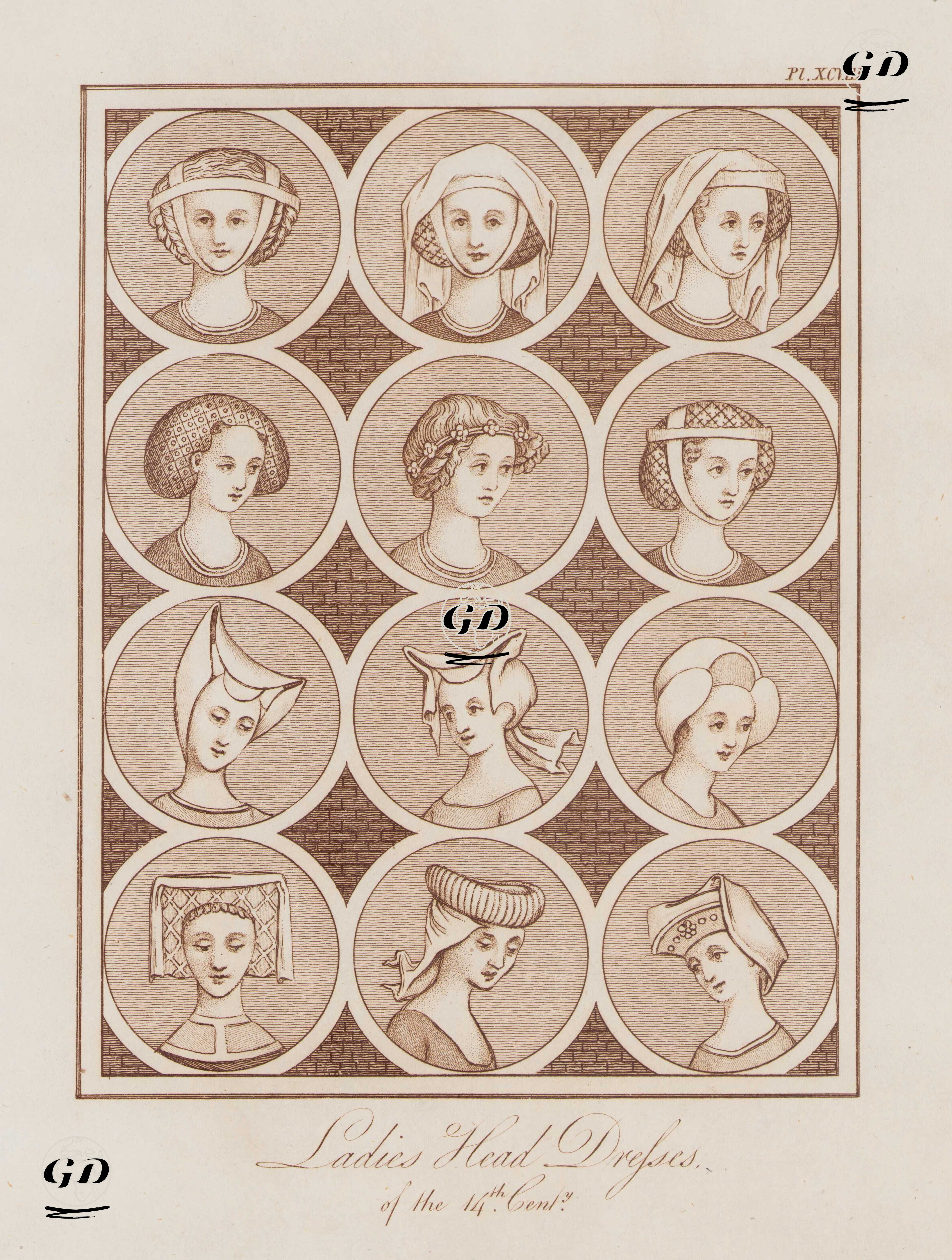 14.Yüzyılda Genç İngiliz Kadınlarının Kullandıkları Başlıklar ve Şapkalar, Resim 98. -  - 1842