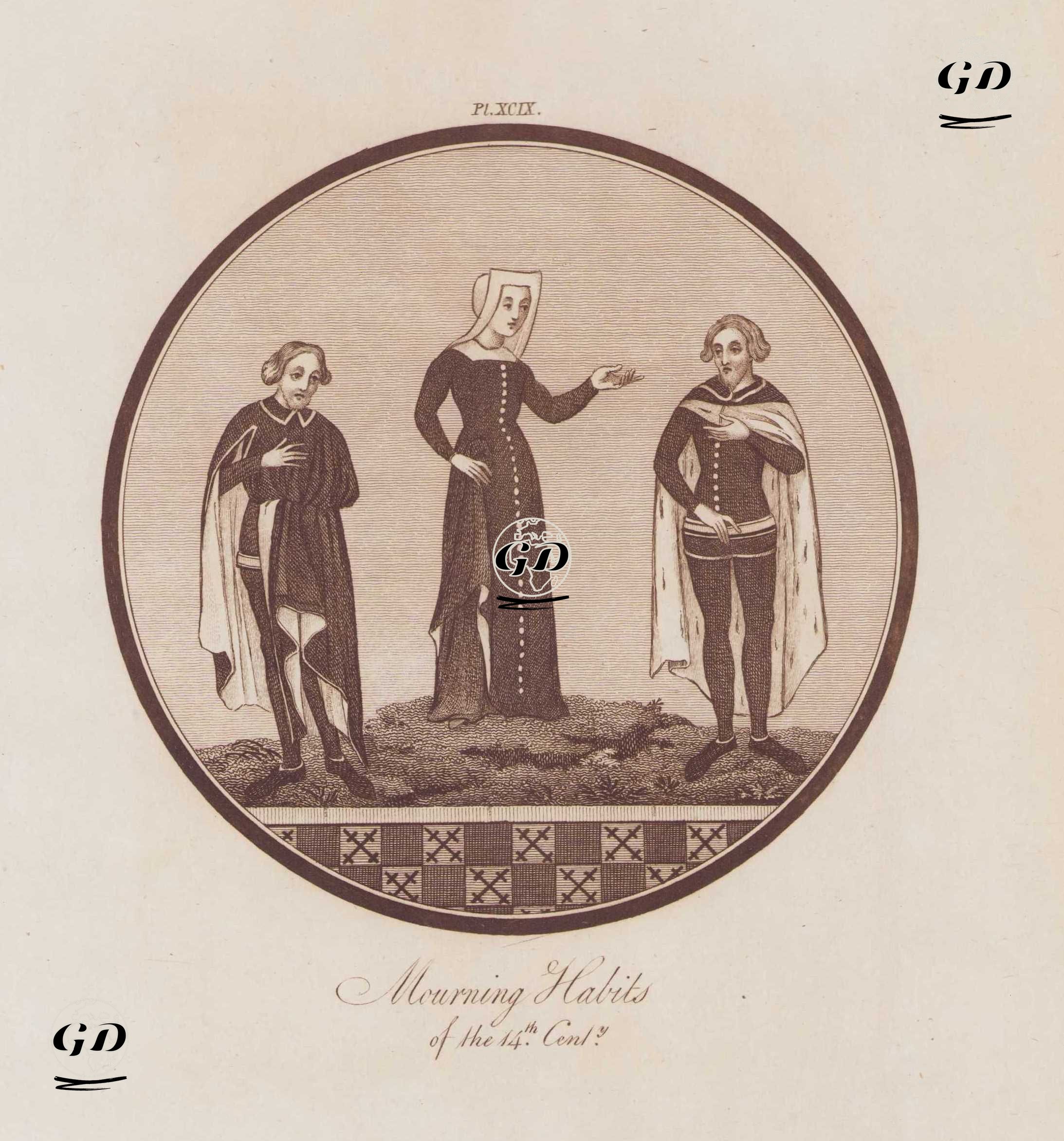 14.Yüzyılda İngiliz Matem (Yas Tutanların) Kıyafetleri, Resim 99. -  - 1842