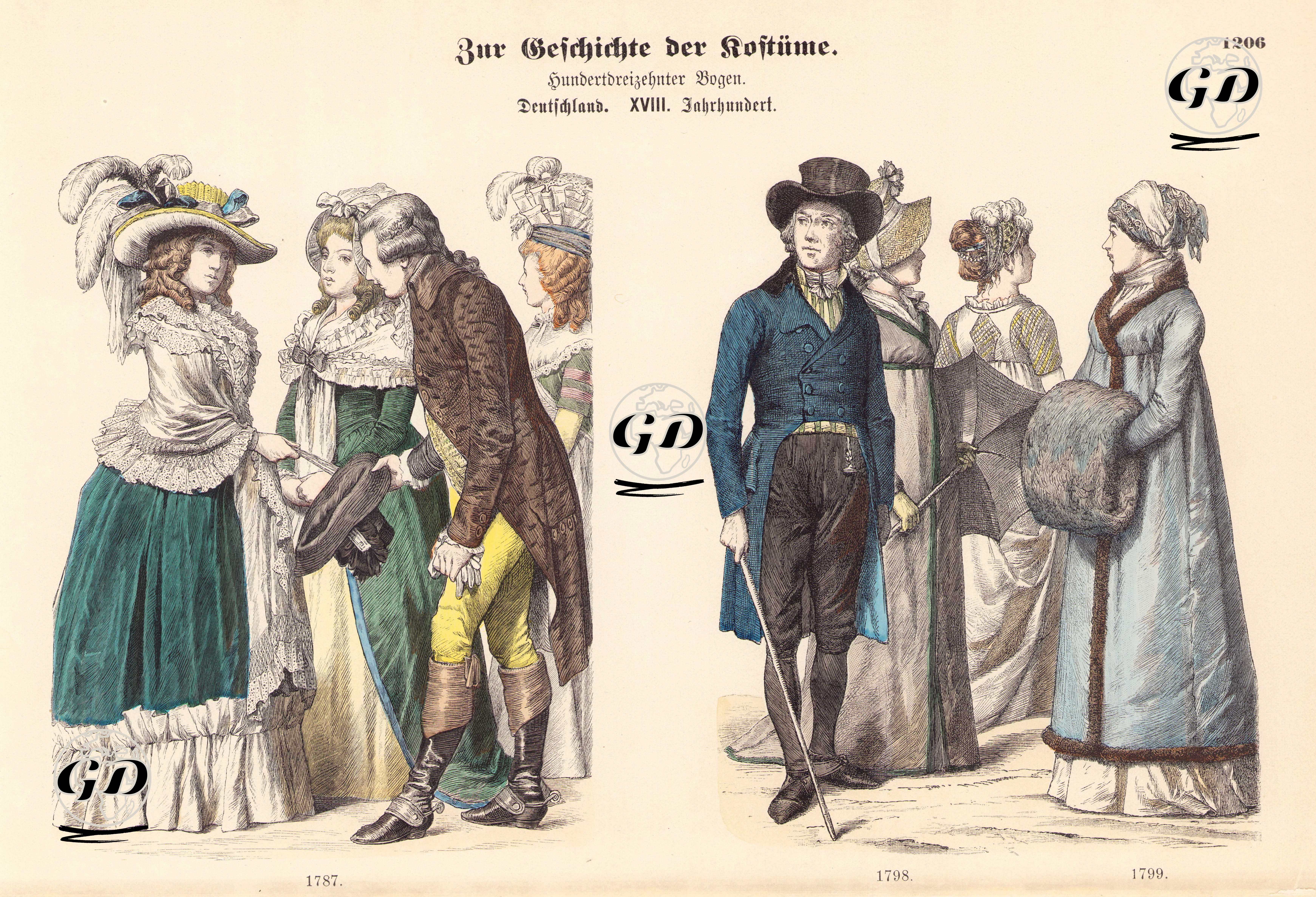 18.Century (XVIII. Jahrhundert), Germany (Deutchland)-Costume of German Women and Man of the Year, 1787-Costume of German Women and Man of the Years,1798 and 1799 -  - 1861-1890's