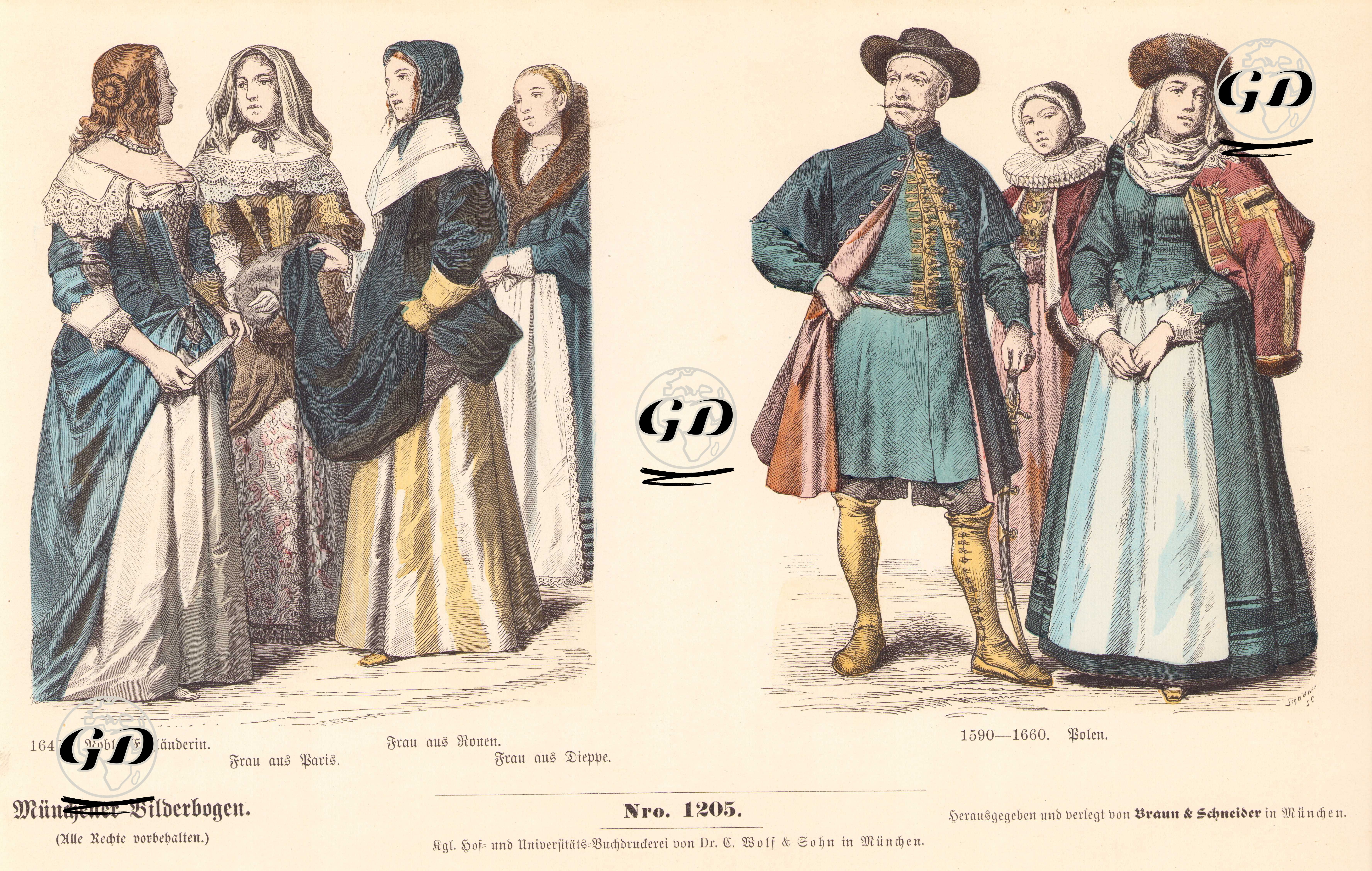 XVI.-XVII. Yüzyıllarda İngiliz, Fransız ve Polonyalıların Kıyafetleri-1640 Yılında İngiliz Soylu Kadın, 1640 Yılında Paris, Rouen ve Dieppe'den Fransız Kadınlar-1590-1660 Yılları Arasında Polonyalı Erkek ve Kadınların Kıyafetleri -  - 1861-1890's