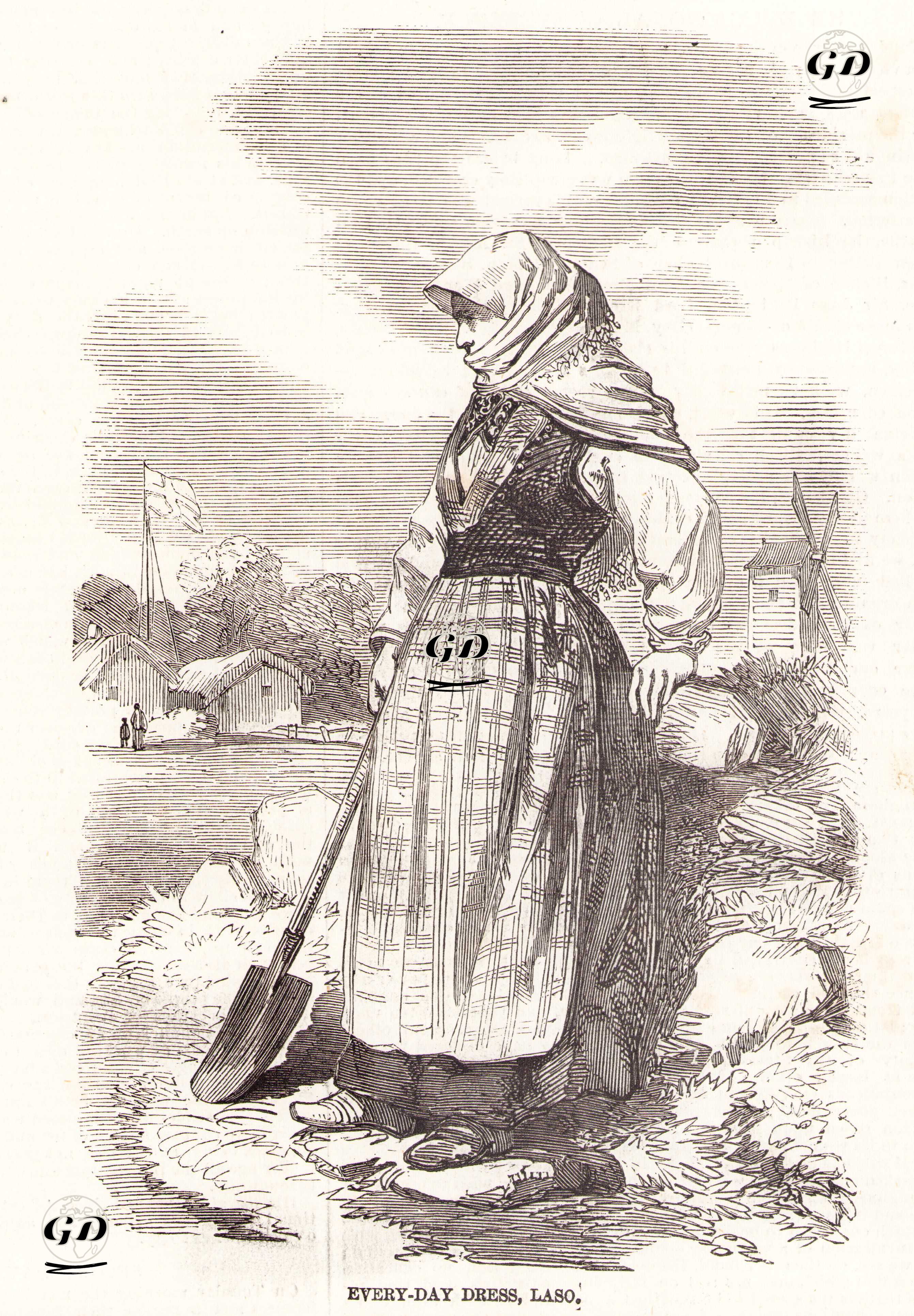 Danimarka'nın Laso Adasında Yaşayan Köylü Kadınların Günlük Kıyafetleri - M.F.C.Lund - 1857