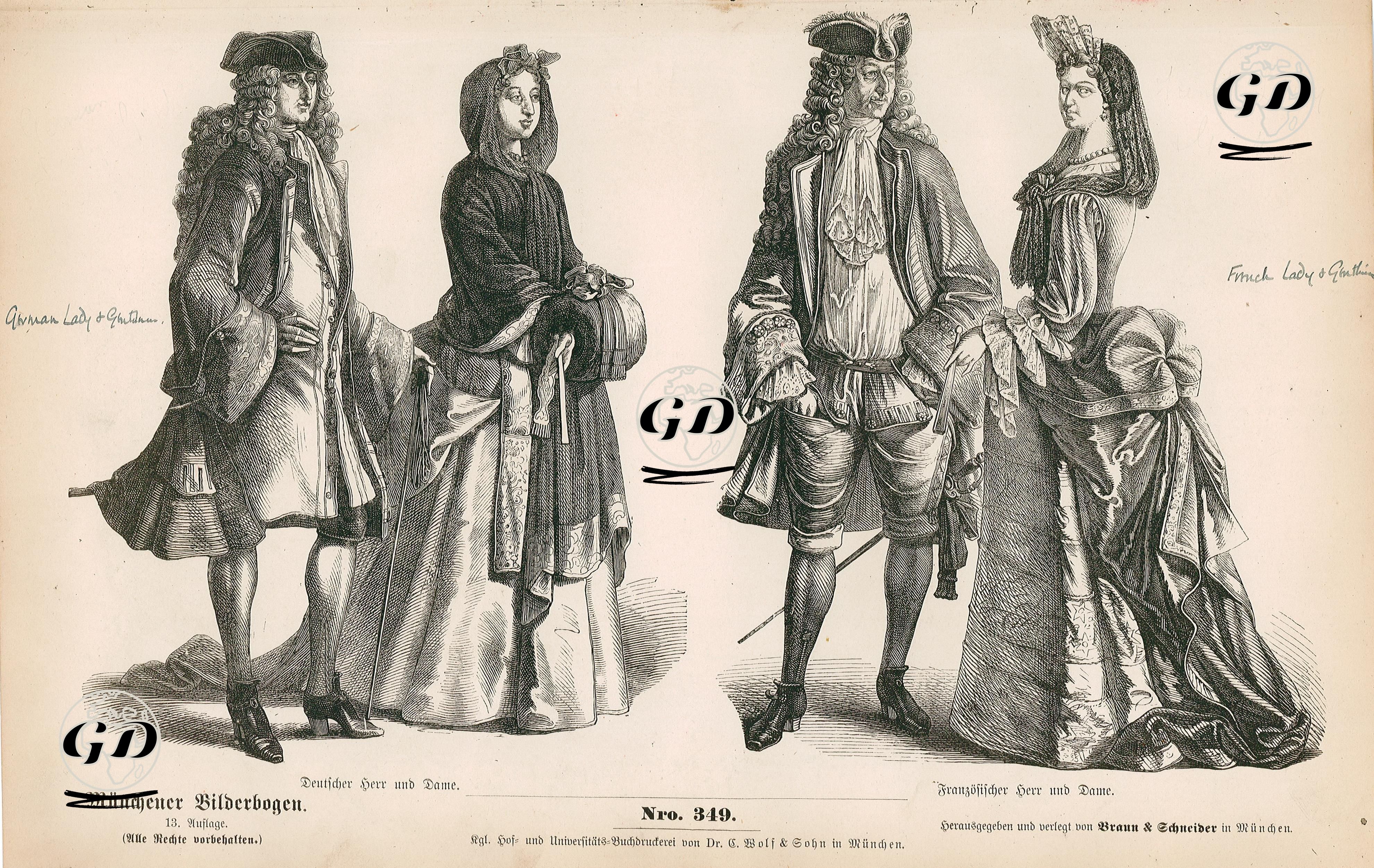 First Third Of The Eighteenth Century(1700-1733) (Esrtes Drittel des XVIII. Jahrhunderts)-German Gentleman and Lady (Deutscher Herr und Dame)- French Gentleman and Lady (Franzosische Herr und Dame) -  - 1861-1890's