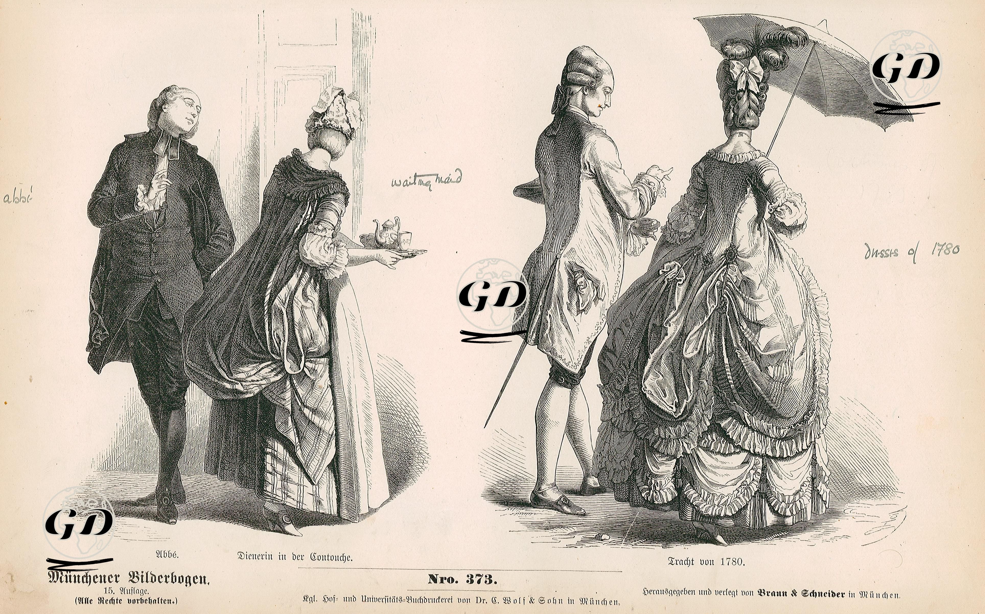 18.Yüzyılın İkinci Yarısı (1750-1799)- Rahip Kıyafeti, Sırt Önlüklü Kıyafet İçinde Hizmetçi Kız- 1780'li Yıllarının Kıyafetleri  -  - 1861-1890's