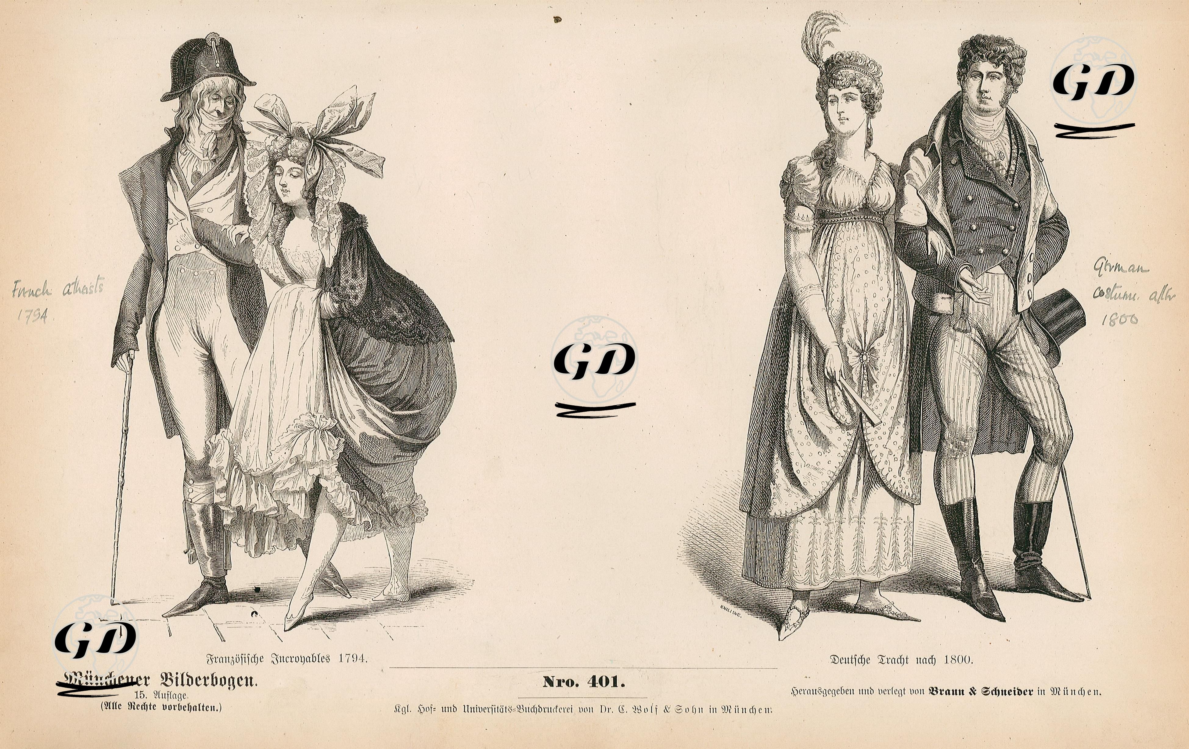 Last Third of the Eighteenth Century (1767-1799) (Letztes Drittel des XVIII. Jahrhunderts)- French Dandy(Snob) (1794) ( Franzosische Incroyables 1794)- Germany Costume Before 1800 ( Deutsche Tracht Nach 1800) -  - 1861-1890's