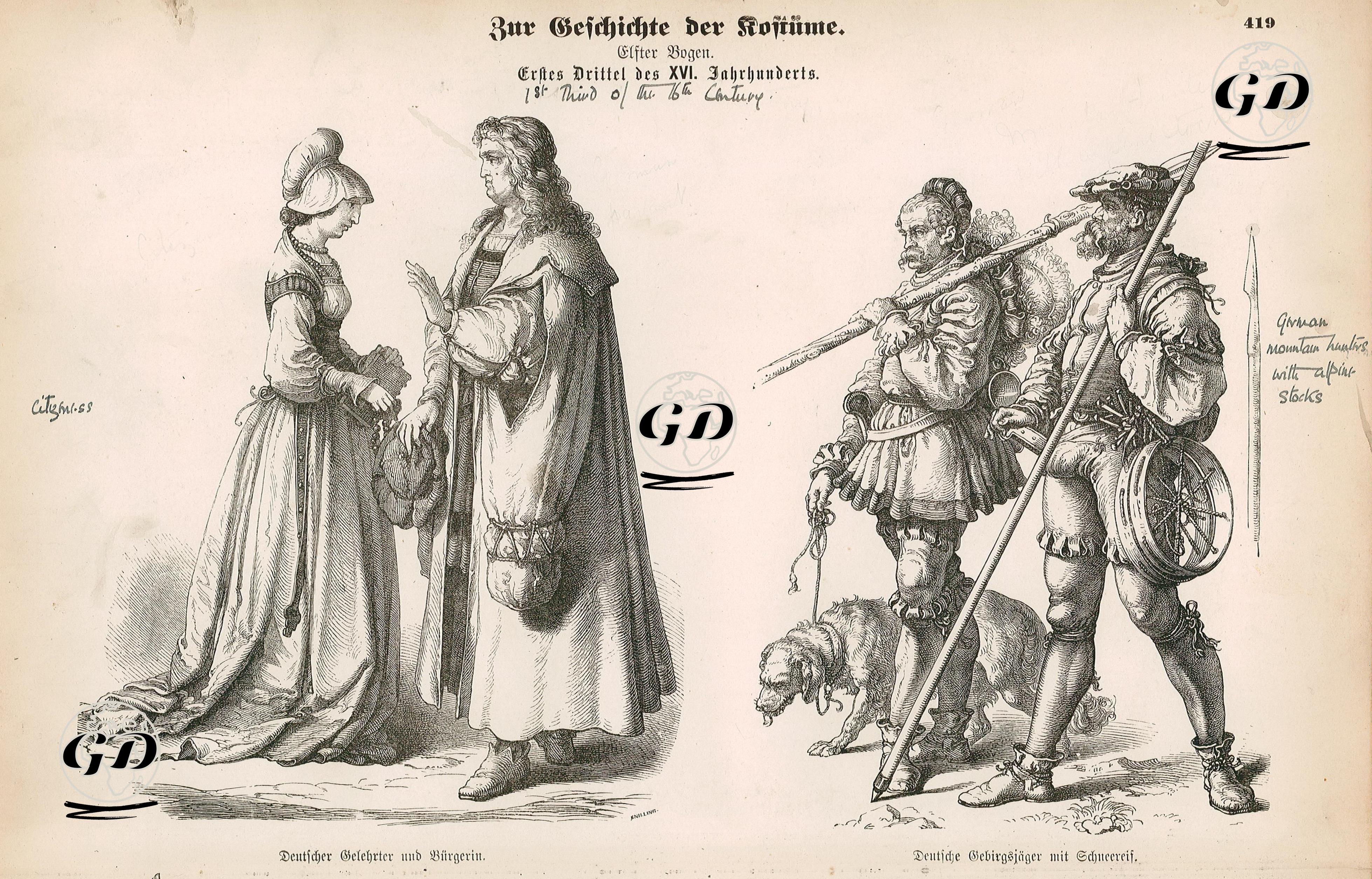 First Third Of The Sixteenth Century (1500-1533) (Erstes Drittel Des XVI Jahrhunderts)-German Scholar And Townswoman (Deutscher Gelehrter und Burgerin)-German Mountain Soldiers With Snow Shoes (Deutsche Gebirgsjager mit Schneereif) -  - 1861-1890's