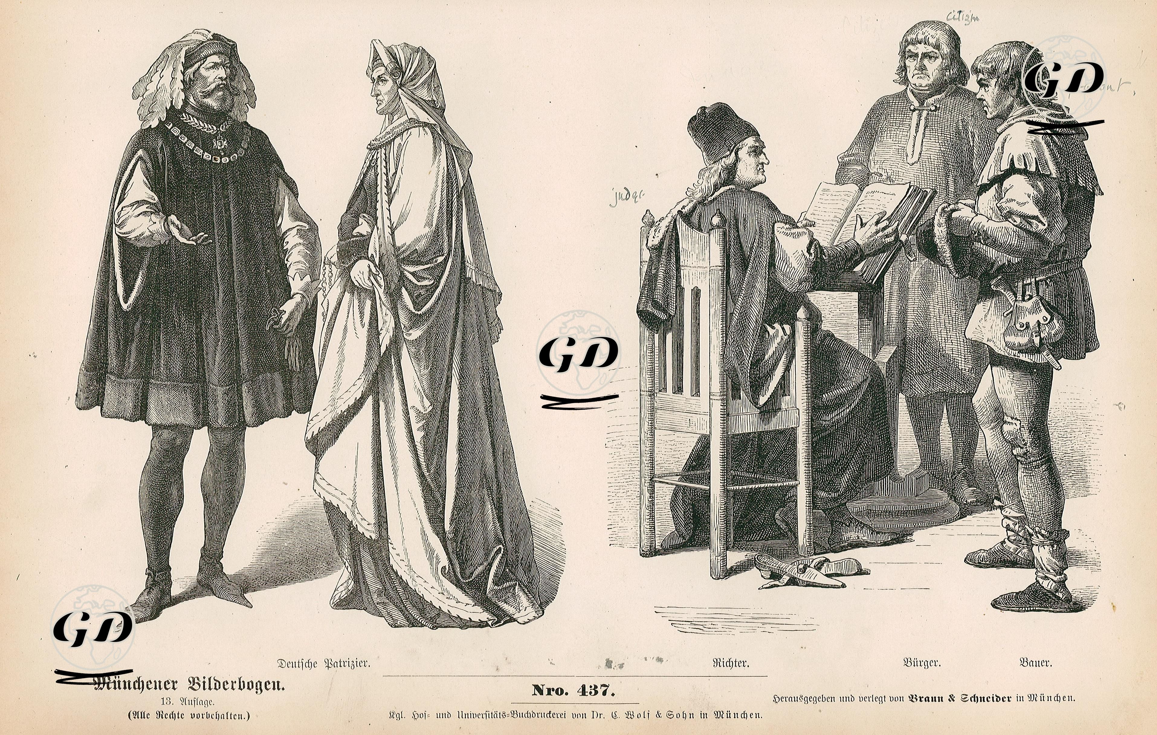 15.Yüzyılın Birinci Yarısında (1400-1449)- Alman Soylularının Kıyafetleri- Yargıç, Vatandaş Ve Köylü -  - 1861-1890's