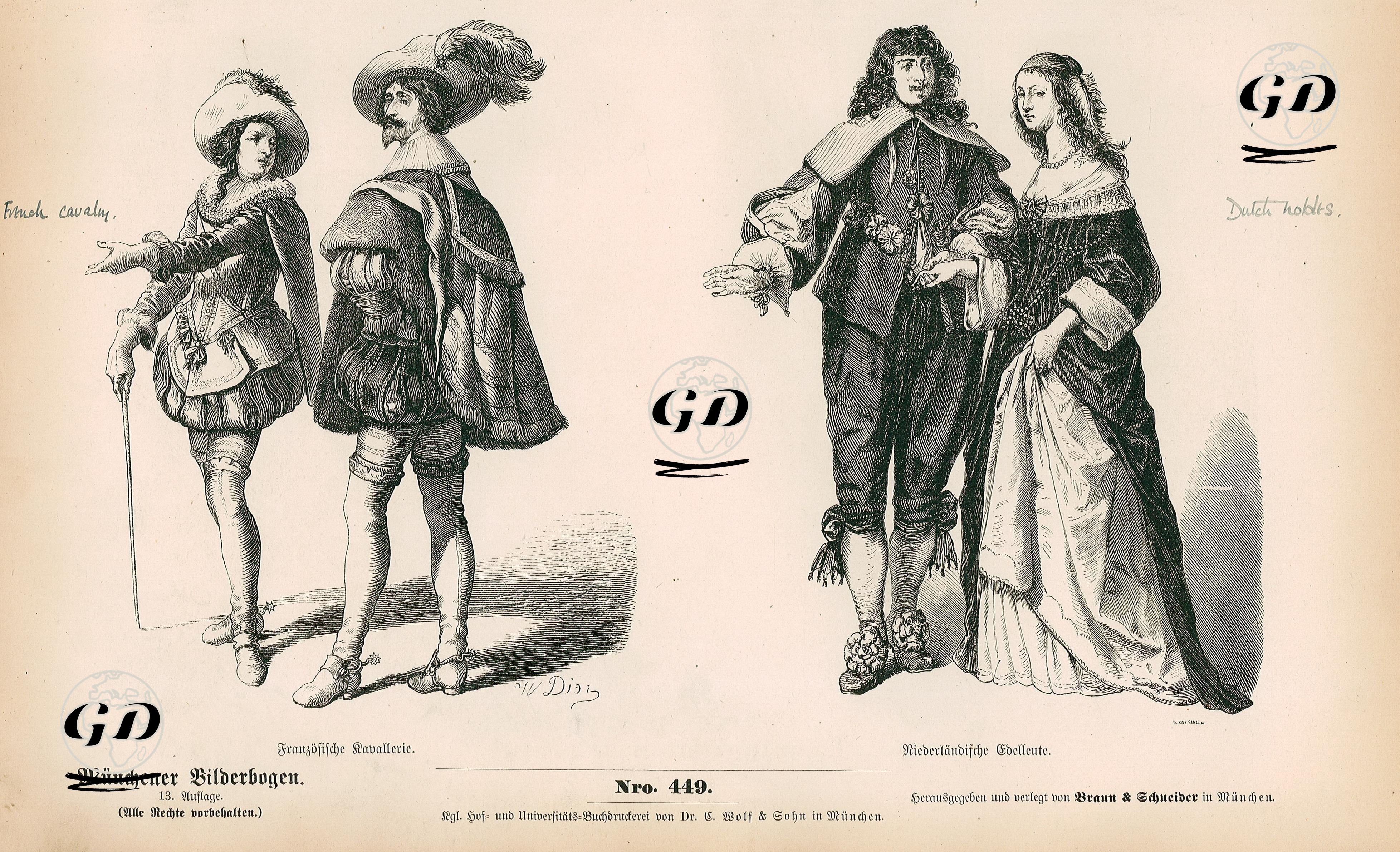 Second Third of the Seventeenth Century (1667-1699) (Zweites Drittel des XVII Jahrhunderts)-  French Cavalrymen (Franzosische Kavaliere)- Dutch Nobles (Niederlamdische Edelleute) -  - 1861-1890's