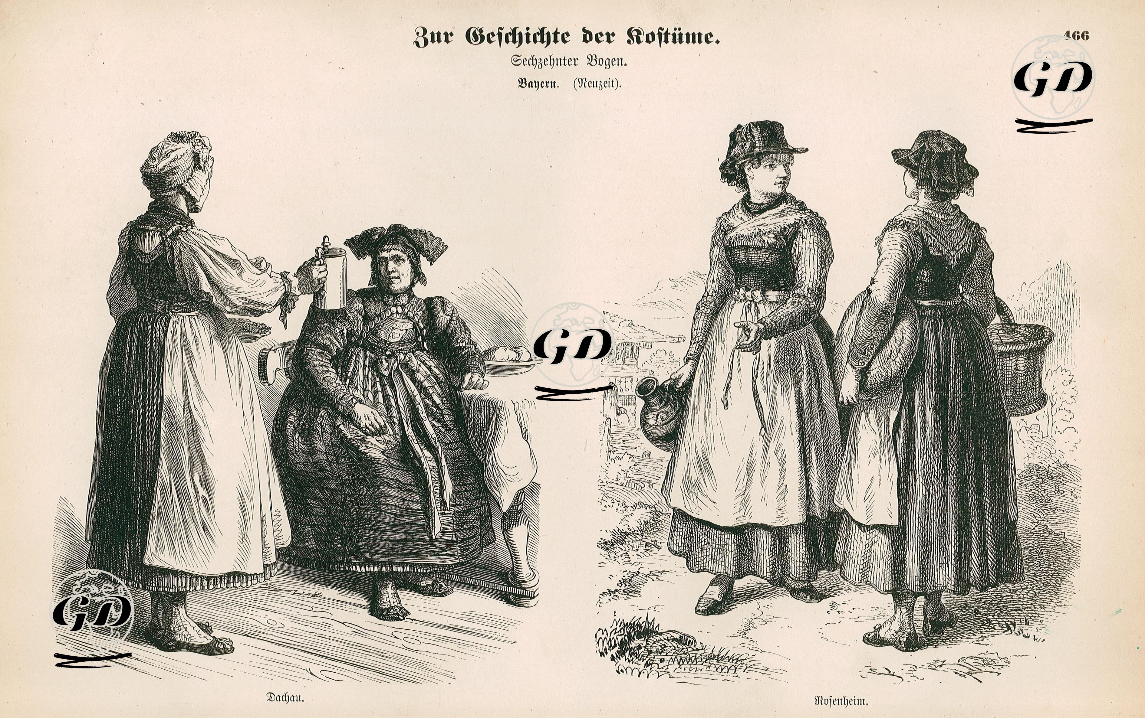 19 Yüzyılda Bavyera Eyaletinin Dachau Ve Rosenheim Bölgesindeki  Alman Halk Kıyafetleri -  - 1861-1890's