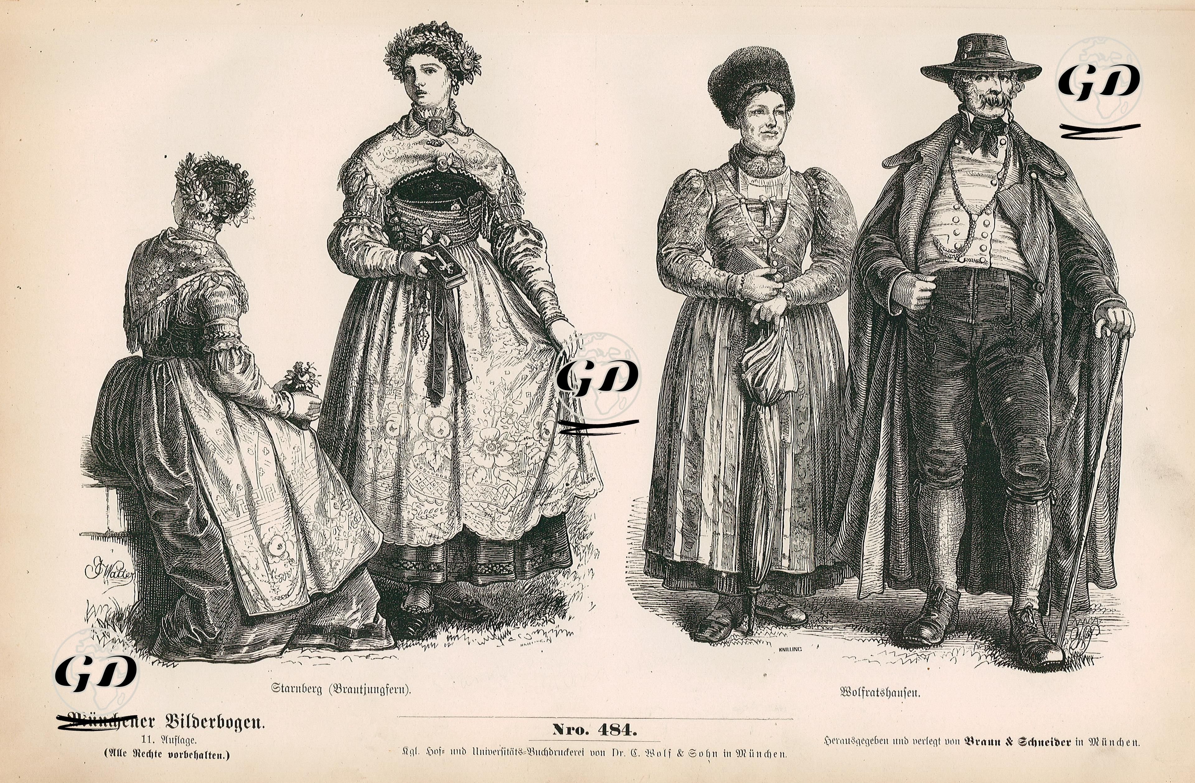 German Folk Dress in Bavaria (19. Century)-  Bridesmaids in District Of Starnberg (Starnberg (Brautjungfern))- District Of Wolfratshausen -  - 1861-1890's