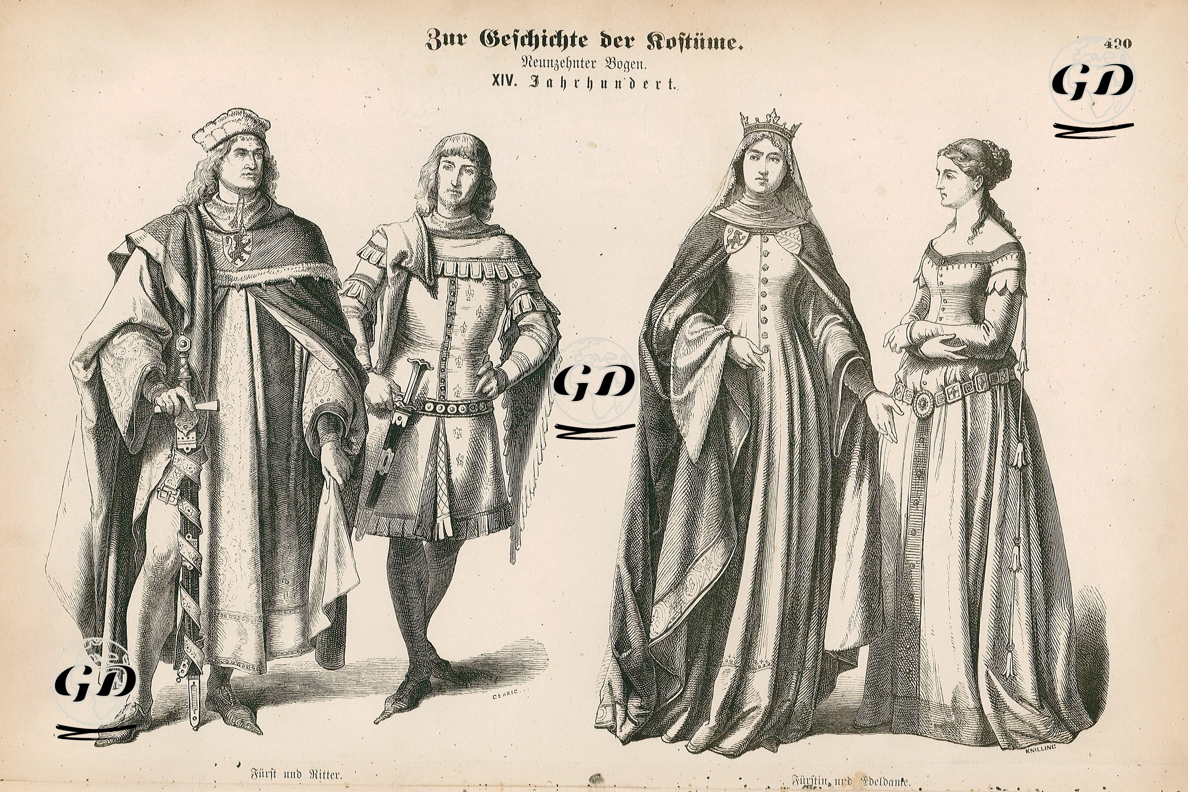 Fourteenth Century (XIV Jahrhundert)-  Prince and Knight (Furst und Ritter)- Princess and Lady-in-Waiting (Furstin und Edeldame) -  - 1861-1890's