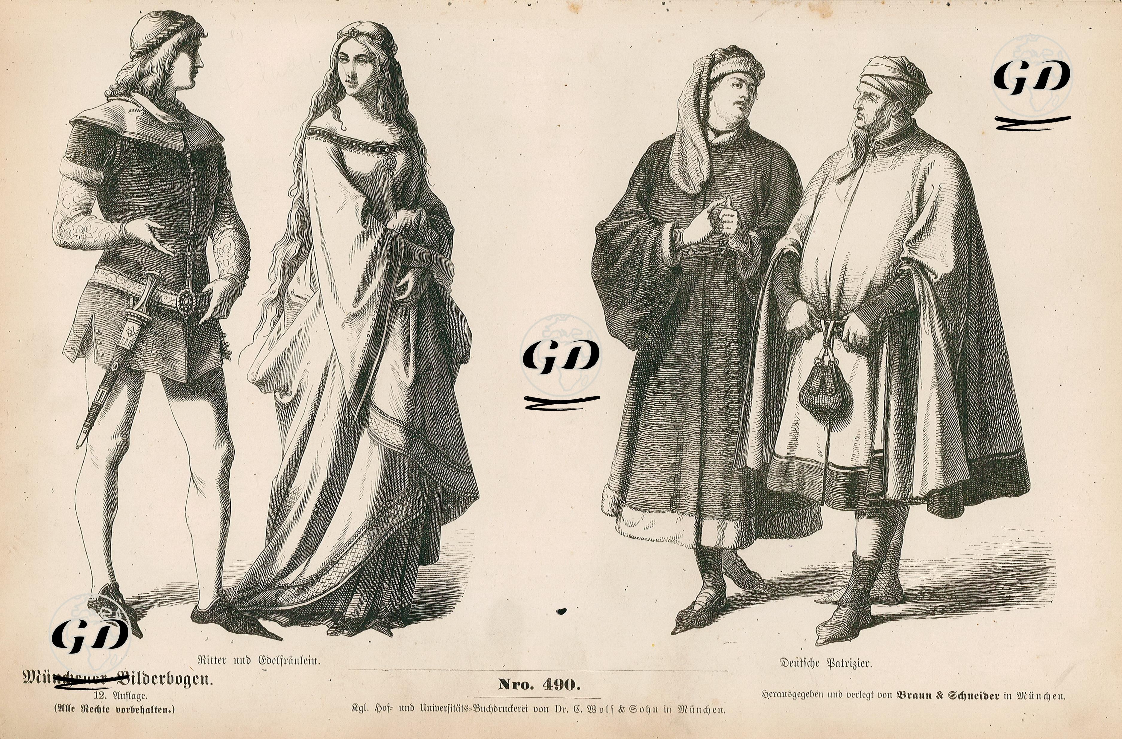 14.Yüzyılda-Şövalye Ve Soylu Genç Kız- Alman Soylularının Kıyafetleri -  - 1861-1890's