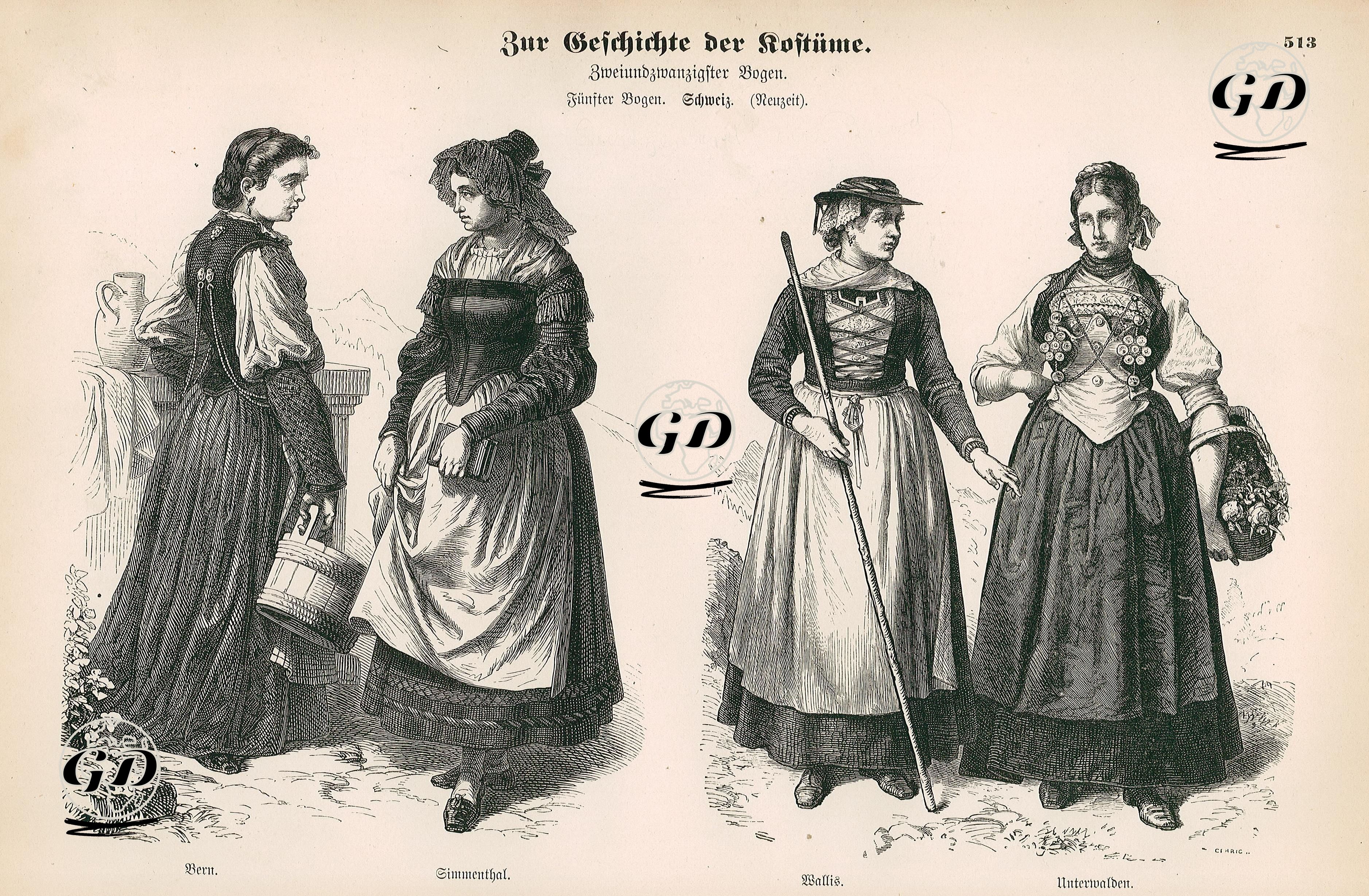 19 Yüzyılda İsviçre'nin Bern, Simmental, Valais Ve Unterwalden Bölgelerindeki İsviçre Halk Kıyafetleri -  - 1861-1890's