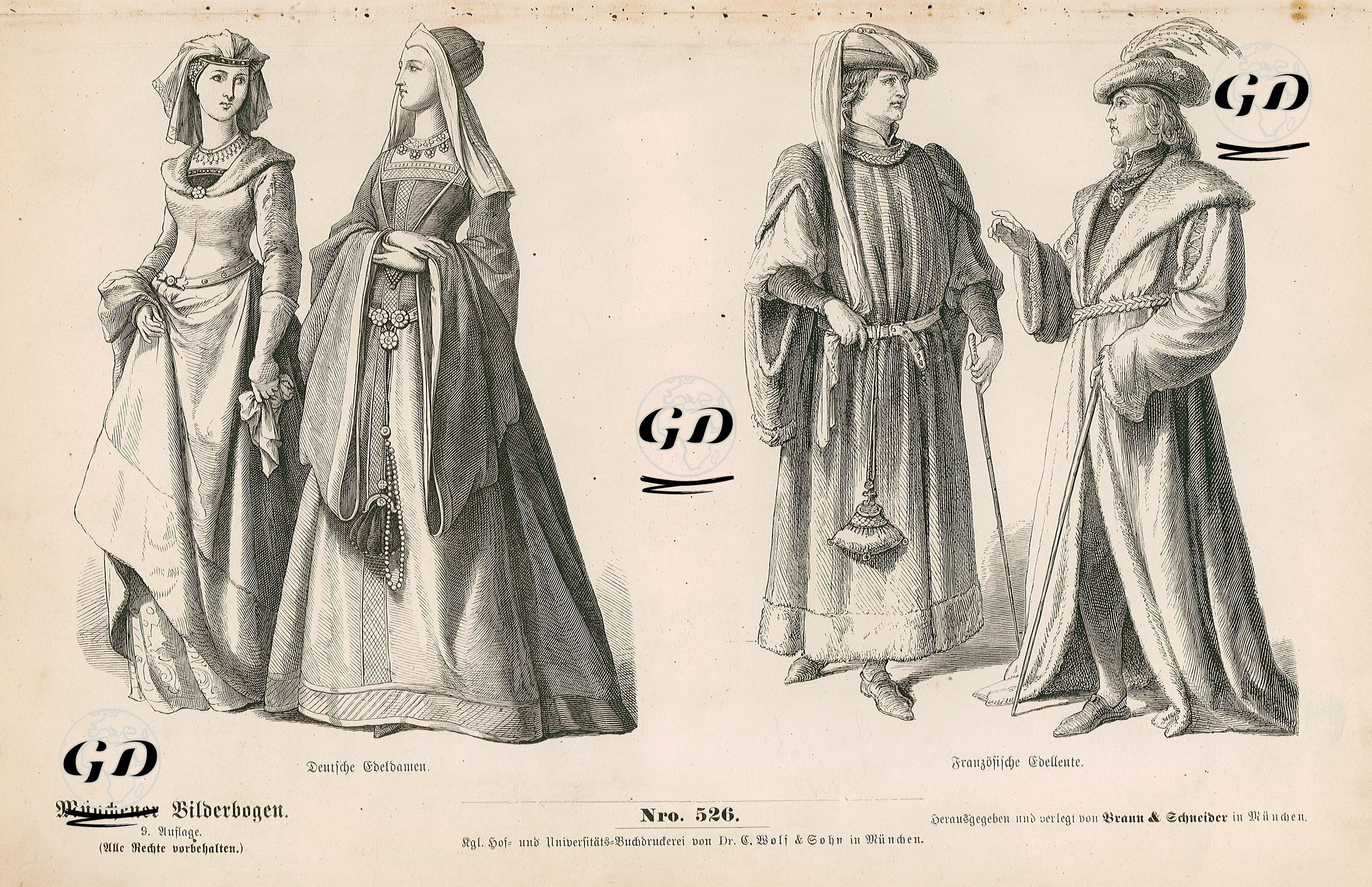 15.Yüzyılın Birinci Yarısında (1400-1449)- Alman Soylu Kadınların Kıyafetleri-Fransız Soylu Erkeklerin Kıyafetleri -  - 1861-1890's