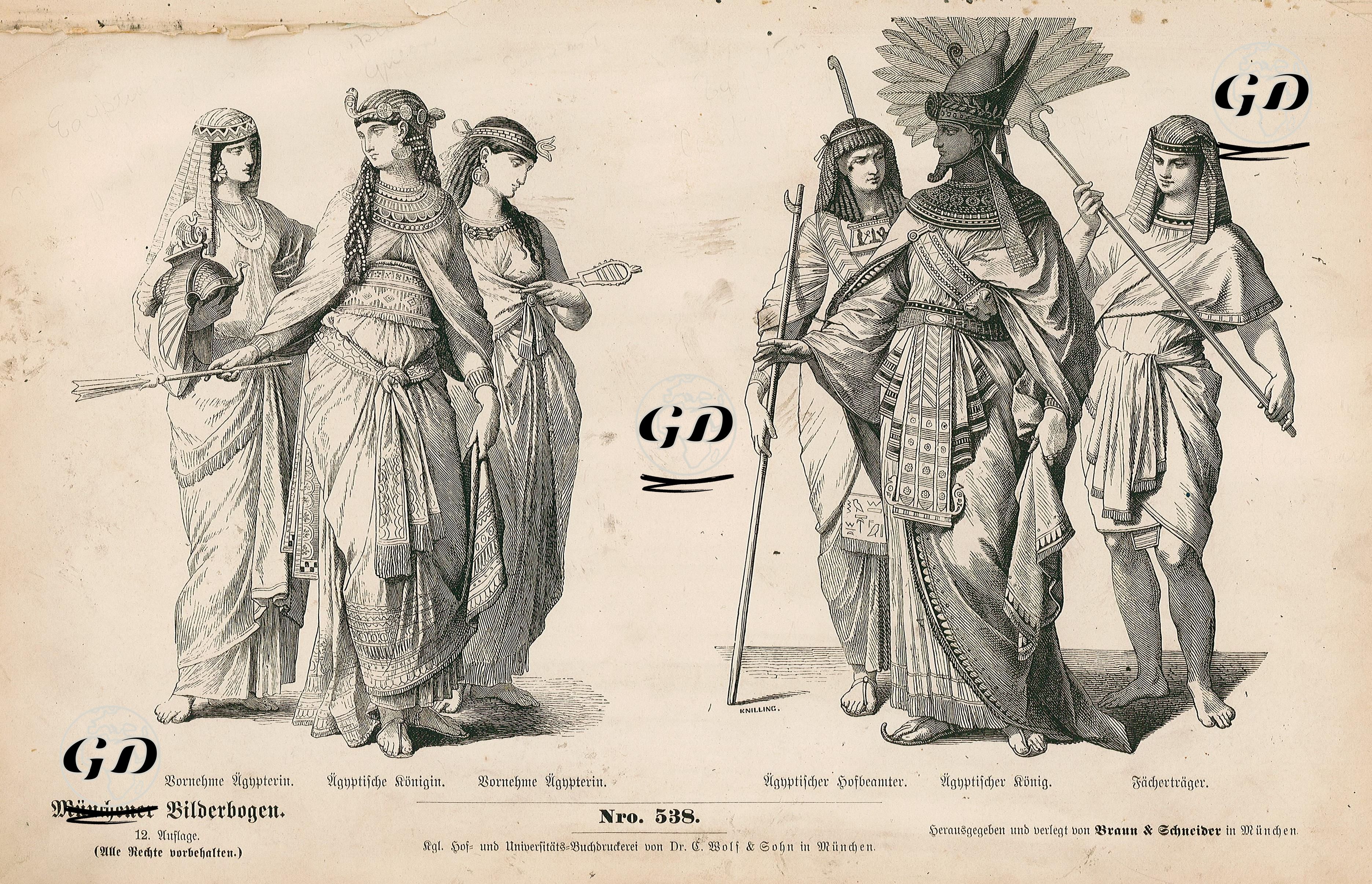 Ancient Near East (Egyptian)- Noblewoman (Vornehme Agypterin), Egyptian Queen ( Agyptische Konigin), Noblewoman (Vornehme Agypterin)- Egyptian Court Official (Agyptischer Hofbeamyer), Egyptian King(Pharaoh) (Agyptischer Konig), Fanbearer ( Fachertrager) -  - 1861-1890's