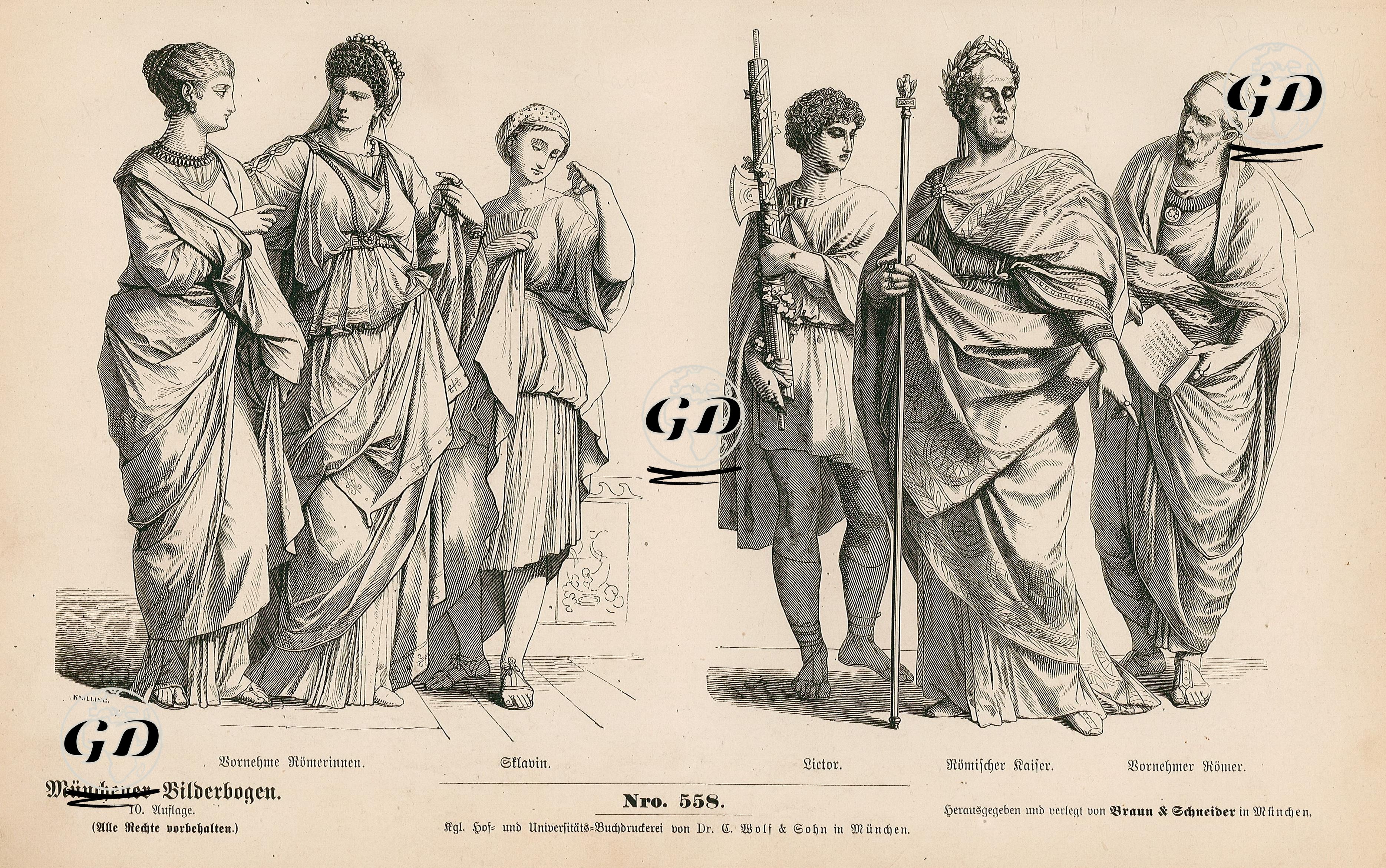 Antik Roma- Soylu Kadınların Kıyafetleri, Köle Kadın-Fasces Taşıyan Lictor, Roma İmparatoru Ve Roma Soylusu -  - 1861-1890's