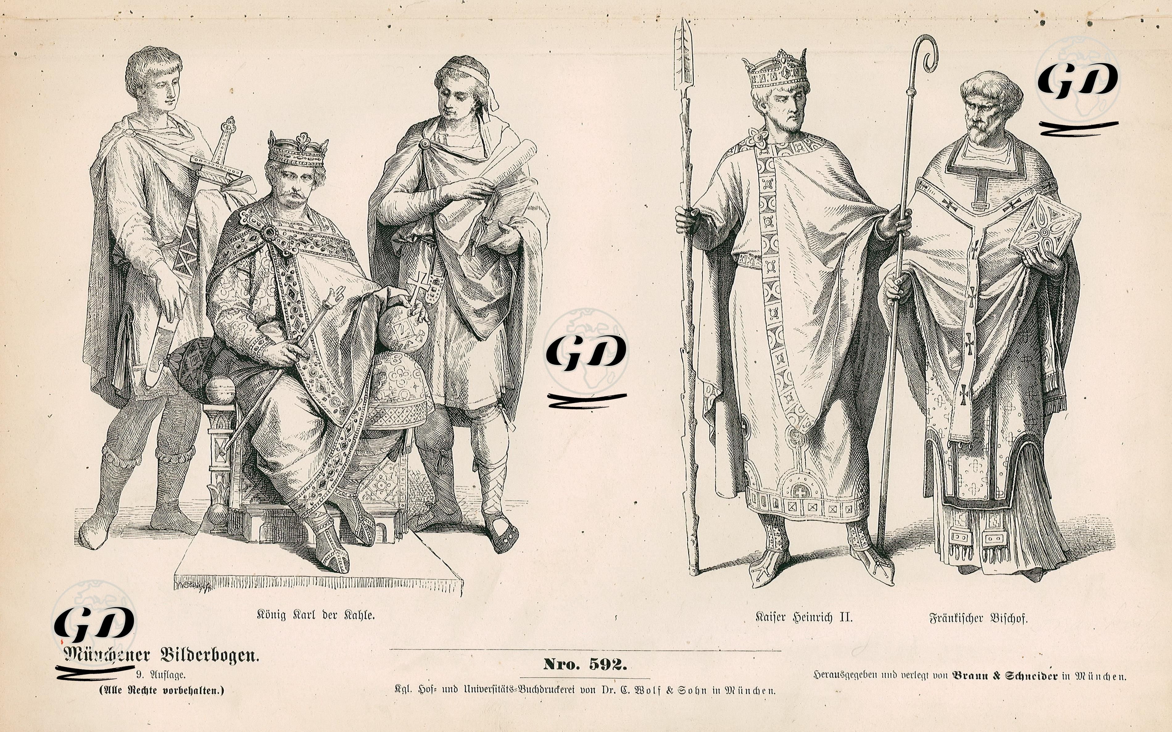 10.Yüzyılda- Fransa ve İtalya Kralı, Kutsal Roma İmparatoru Dazlak Karl (Kraliyet Dönemi 843-877)- Kutsal Roma İmparatoru Aziz II. Heinrich (Kraliyet Dönemi 1014-1024) ve Fransız Rahip -  - 1861-1890's