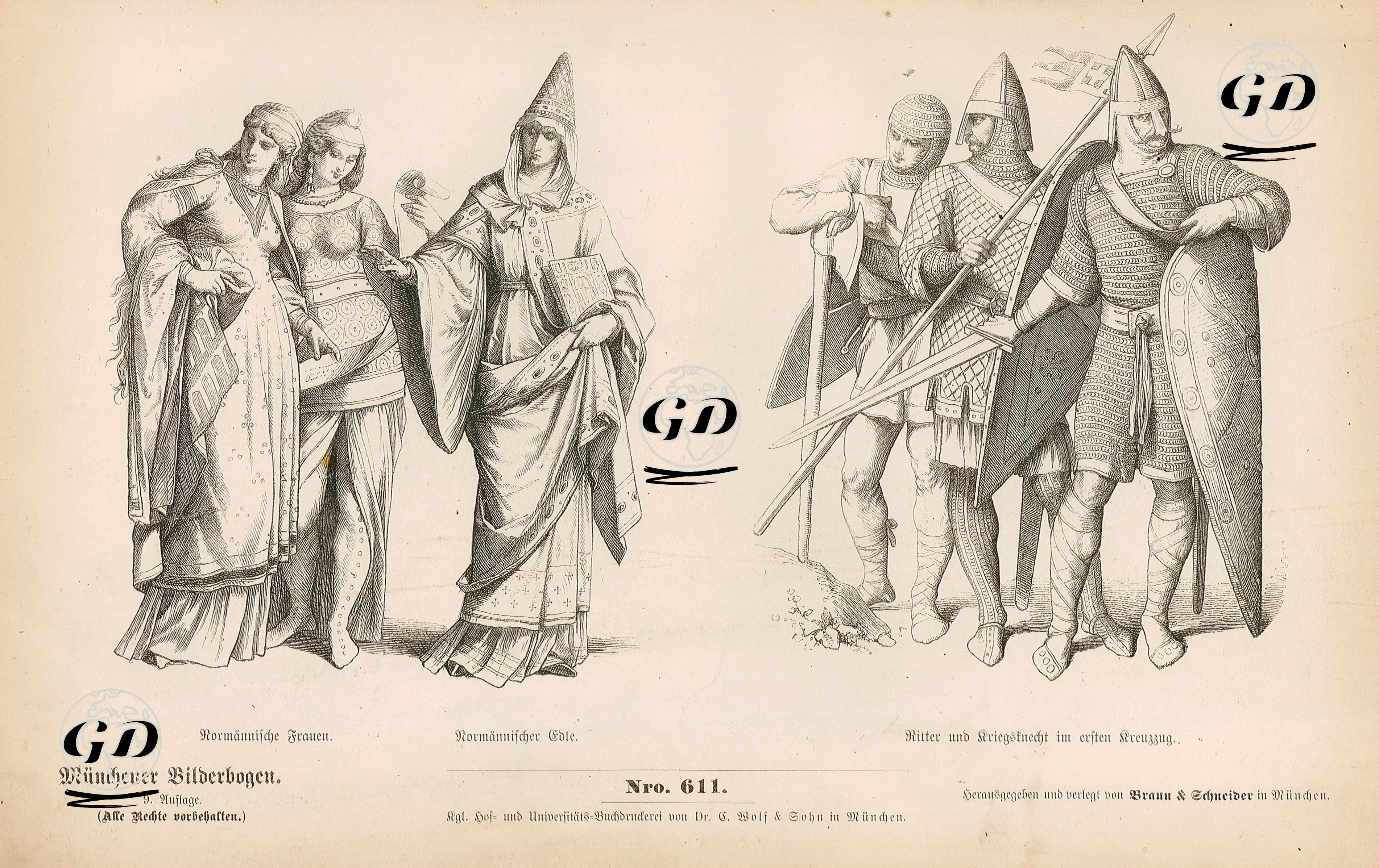 13.Yüzyılda- İtalyan Bilim Adamları ve Alman Orta Sınıfına Dahil Kadının Kıyafeti-  Şövalye, Prens ve Tapınak Şövalyesi Kıyafetleri -  - 1861-1890's