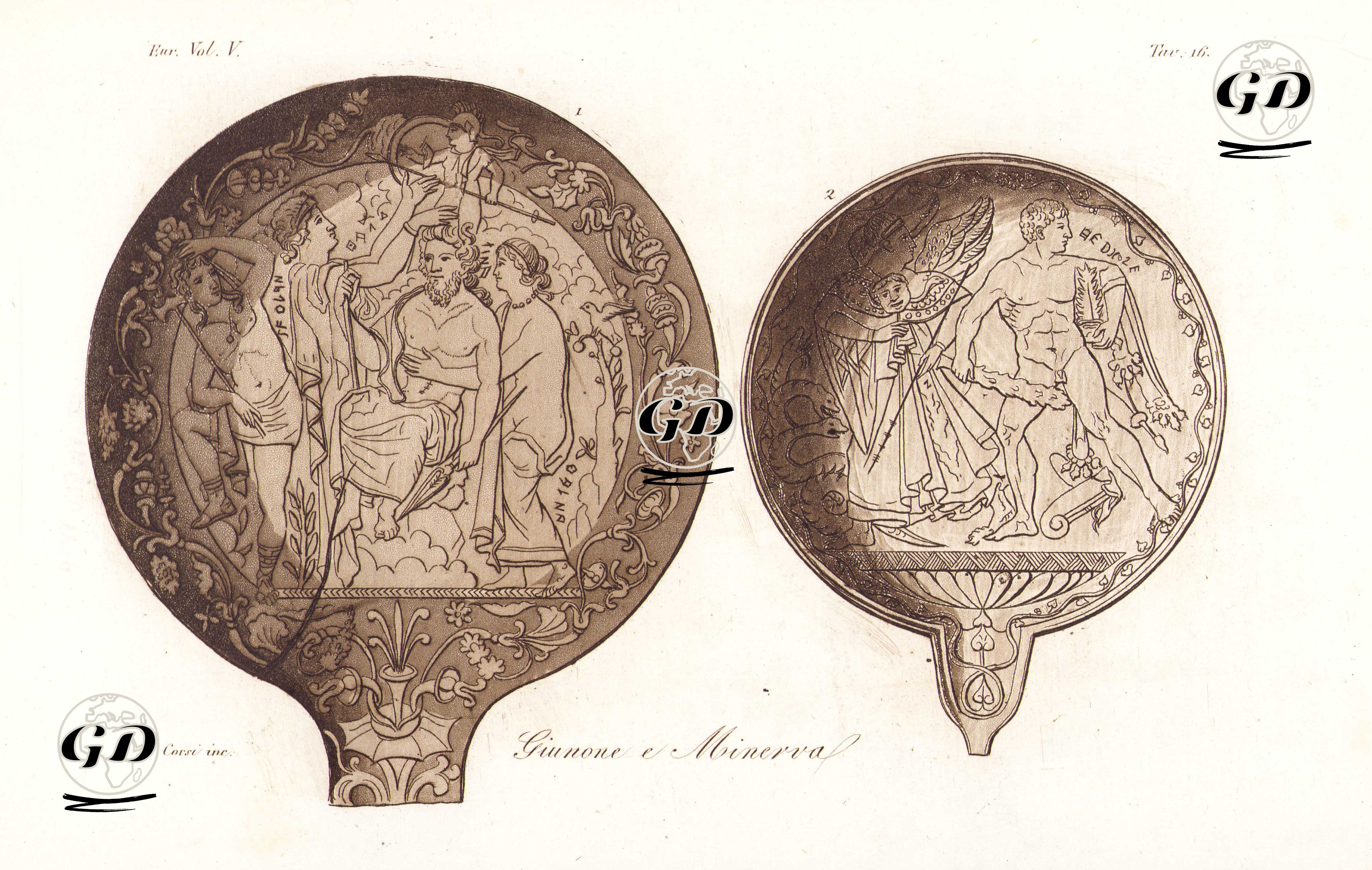 Etrüsk Tanrıçası Minerva'nın Doğumu Ve Minerva ile Herakles'in Birlikte Hidra'ya 
Karşı Savaşı, Avrupa. Cilt V. Resim 16. -  - 1820's-1840's