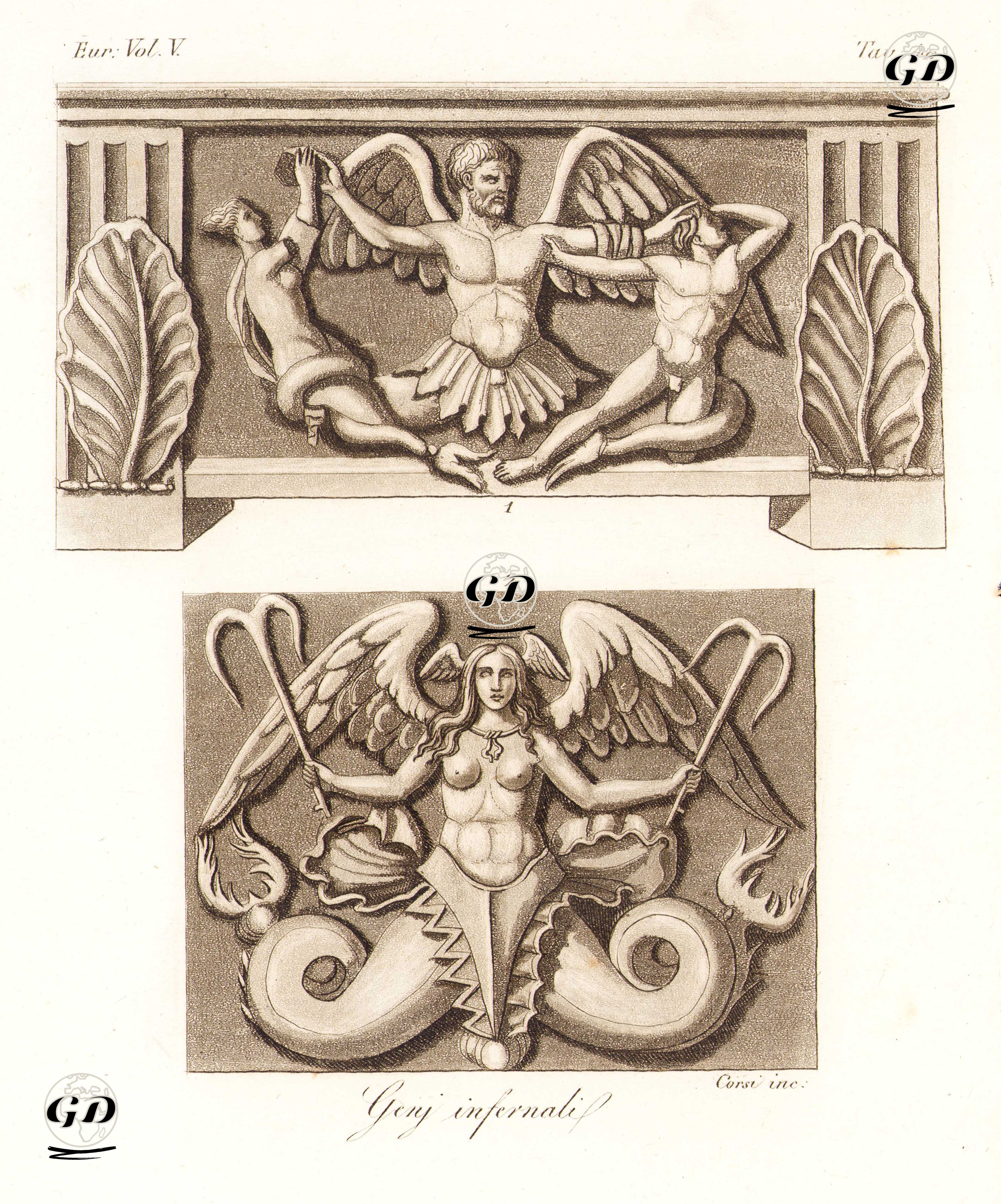 Geni infernali, Eur. Vol V. Tav.40. (Ancient Etruscan Chimera) -  - 1820's-1840's
