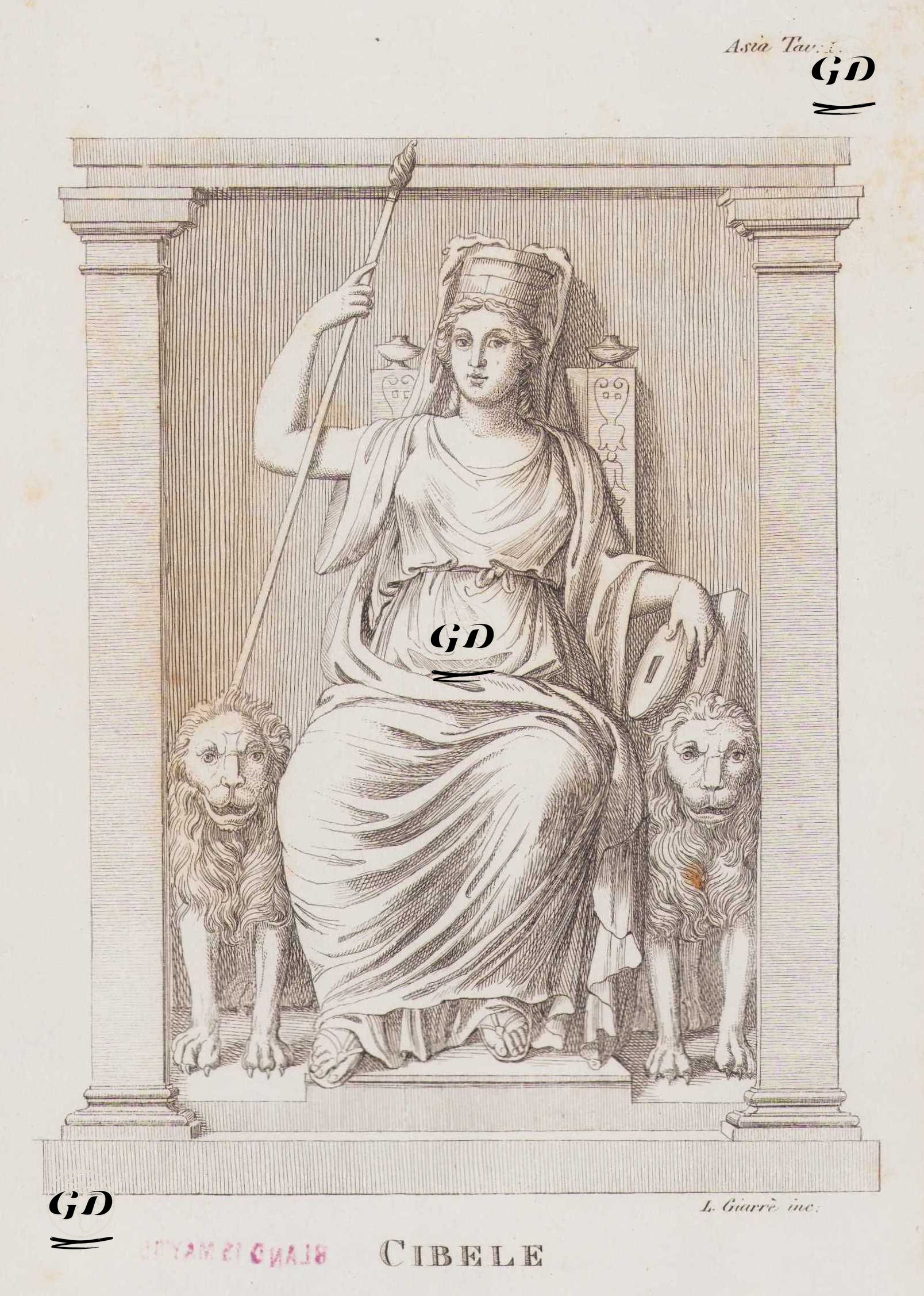 Asası ve Duvar Tacıyla Aslan Tahtına Oturmuş Toprak Ana Tanrıçası Kibele Heykeli, Asya Resim 1. -  - 1820's-1840's