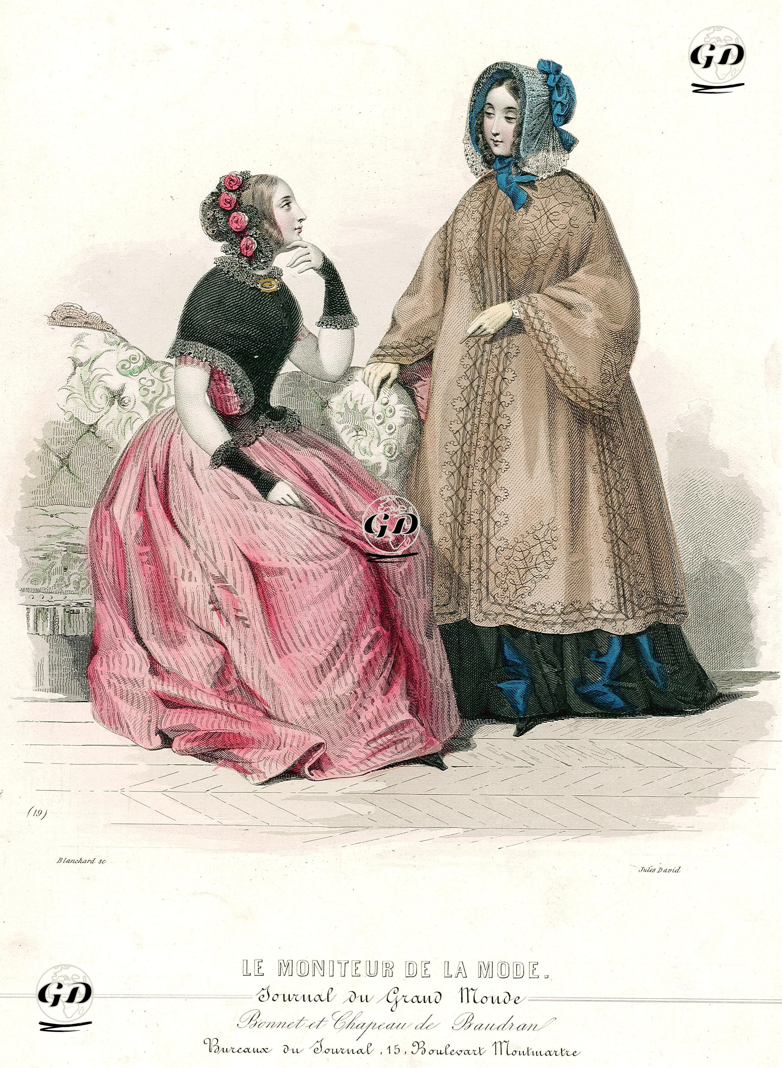 Bone (Başlık), Boudran Şapkalar ve Elbiseler, Le Moniteur de la Mode, Journal Du Grand Monde No.19 - Blanchard Auguste Jean Baptiste Marie (1792-1849) - 1844
